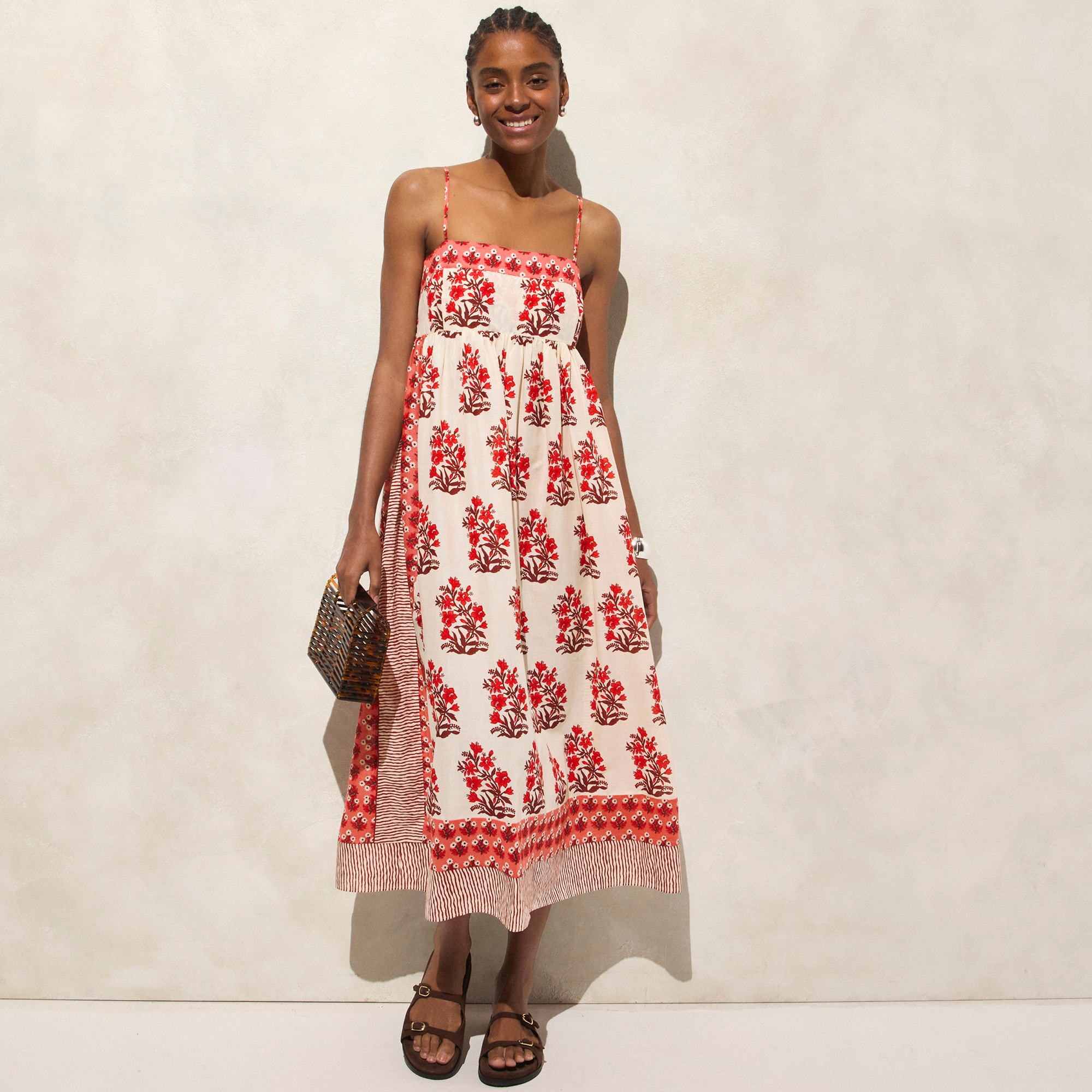 womens Cotton voile midi dress in block print