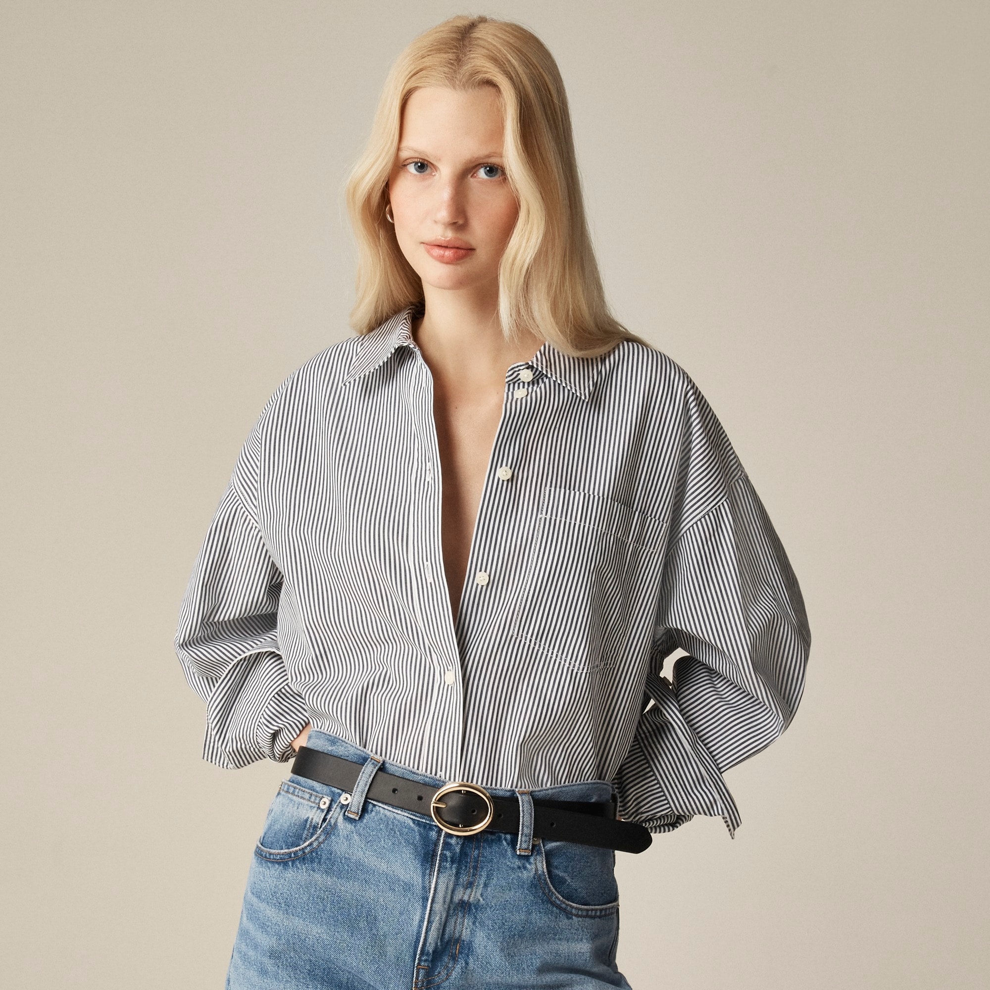 womens &Eacute;tienne oversized shirt in striped cotton poplin