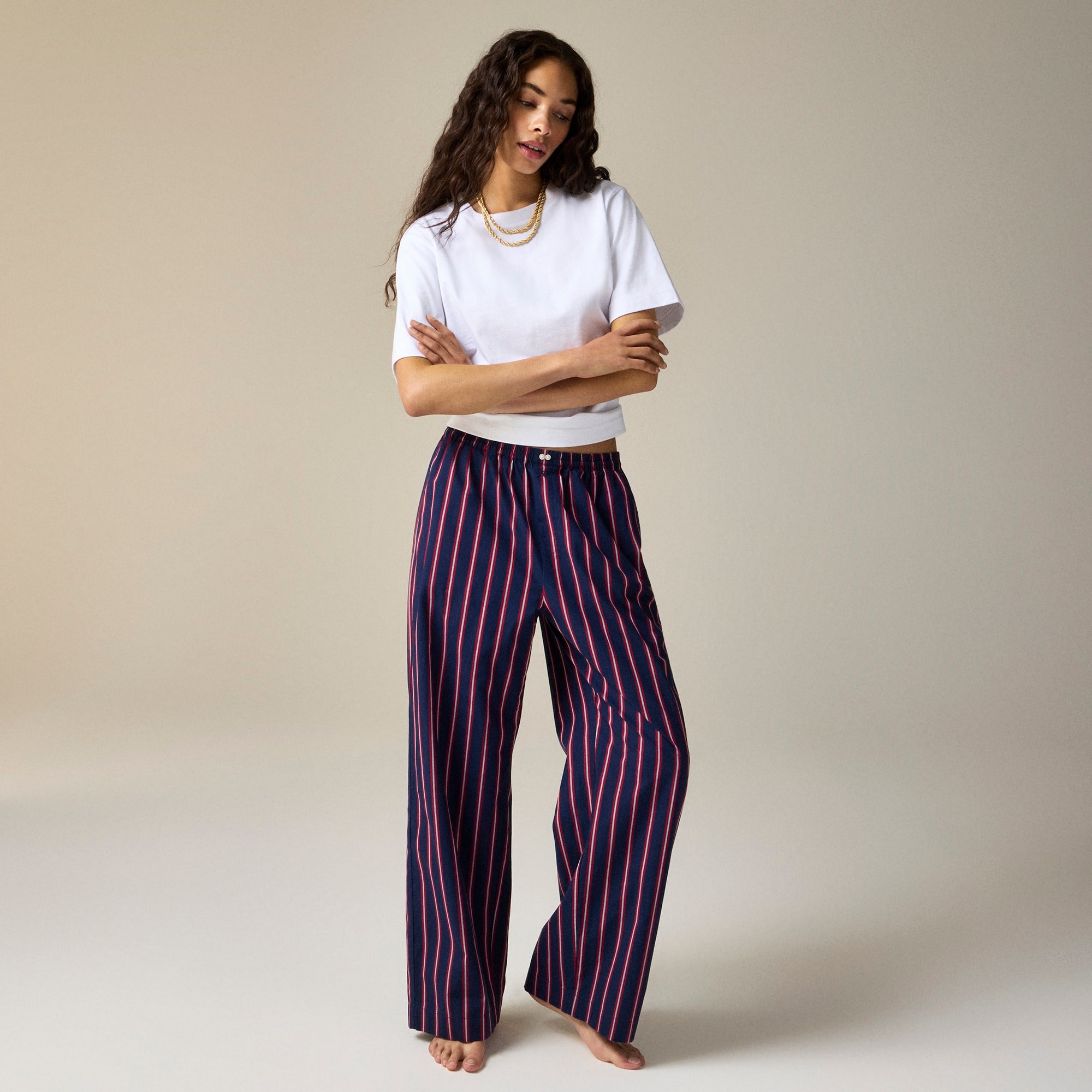  Cotton poplin pajama pant in stripe