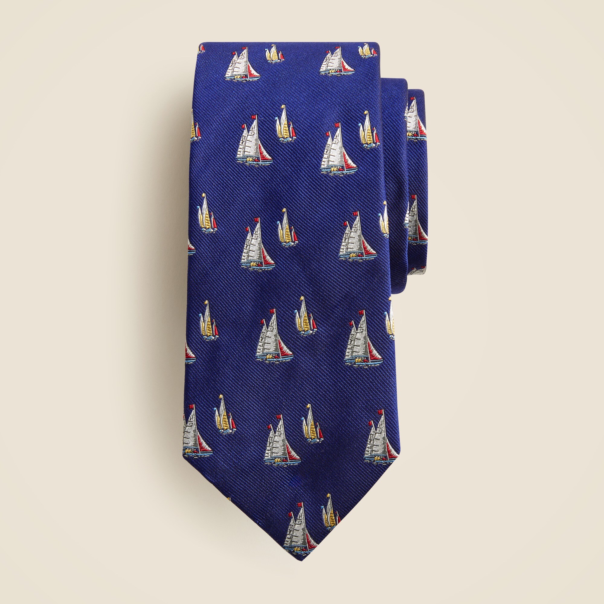 mens English silk tie in sailboat jacquard