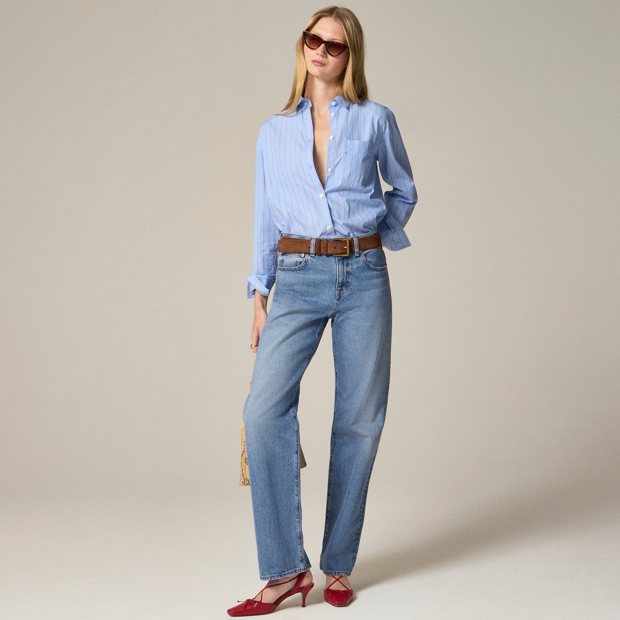 womens Gar&ccedil;on shirt in striped cotton poplin