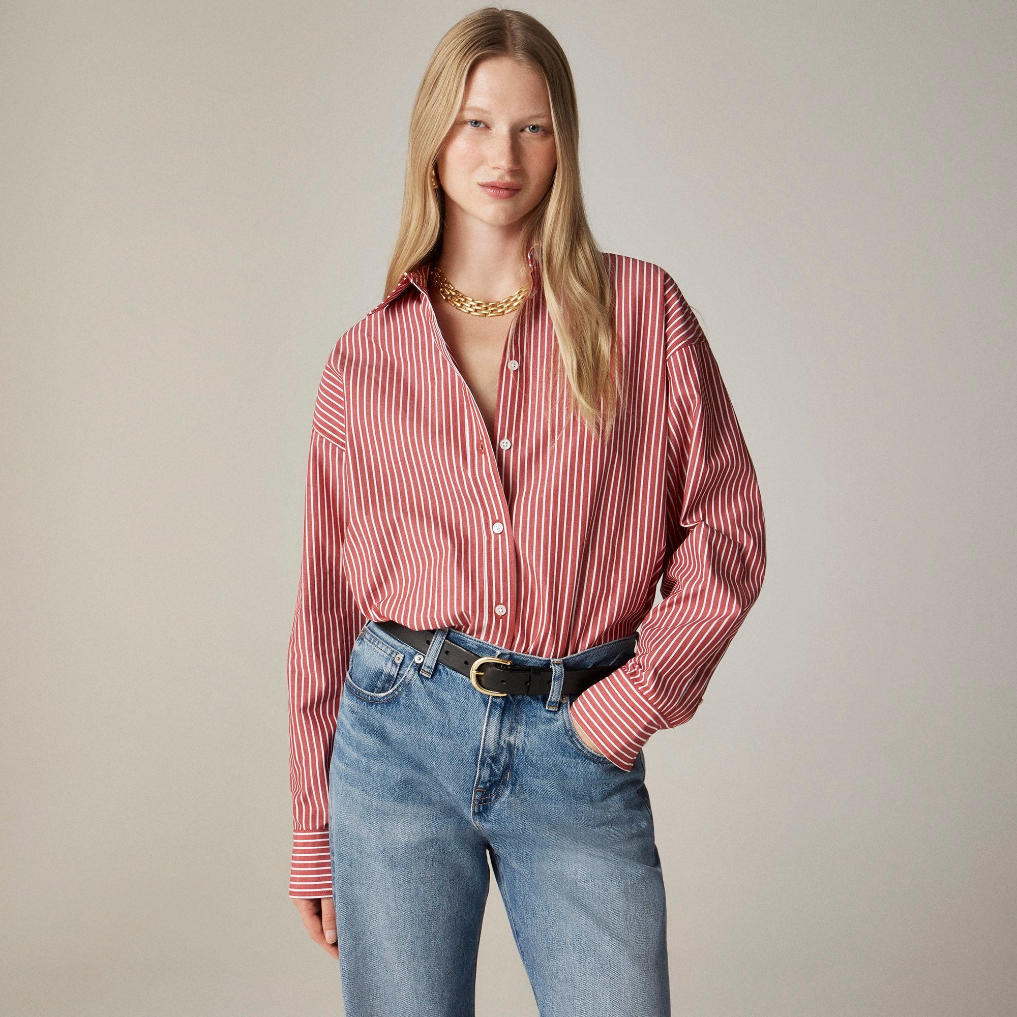 womens &Eacute;tienne oversized shirt in striped cotton poplin