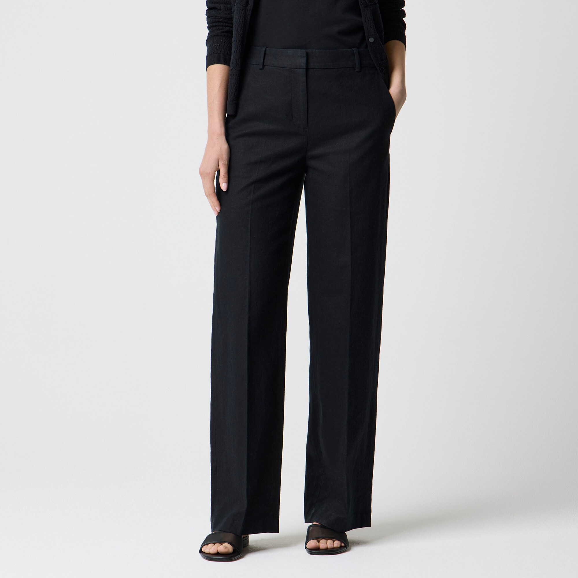 womens Linen-blend Remy high-rise wide-leg cropped pant