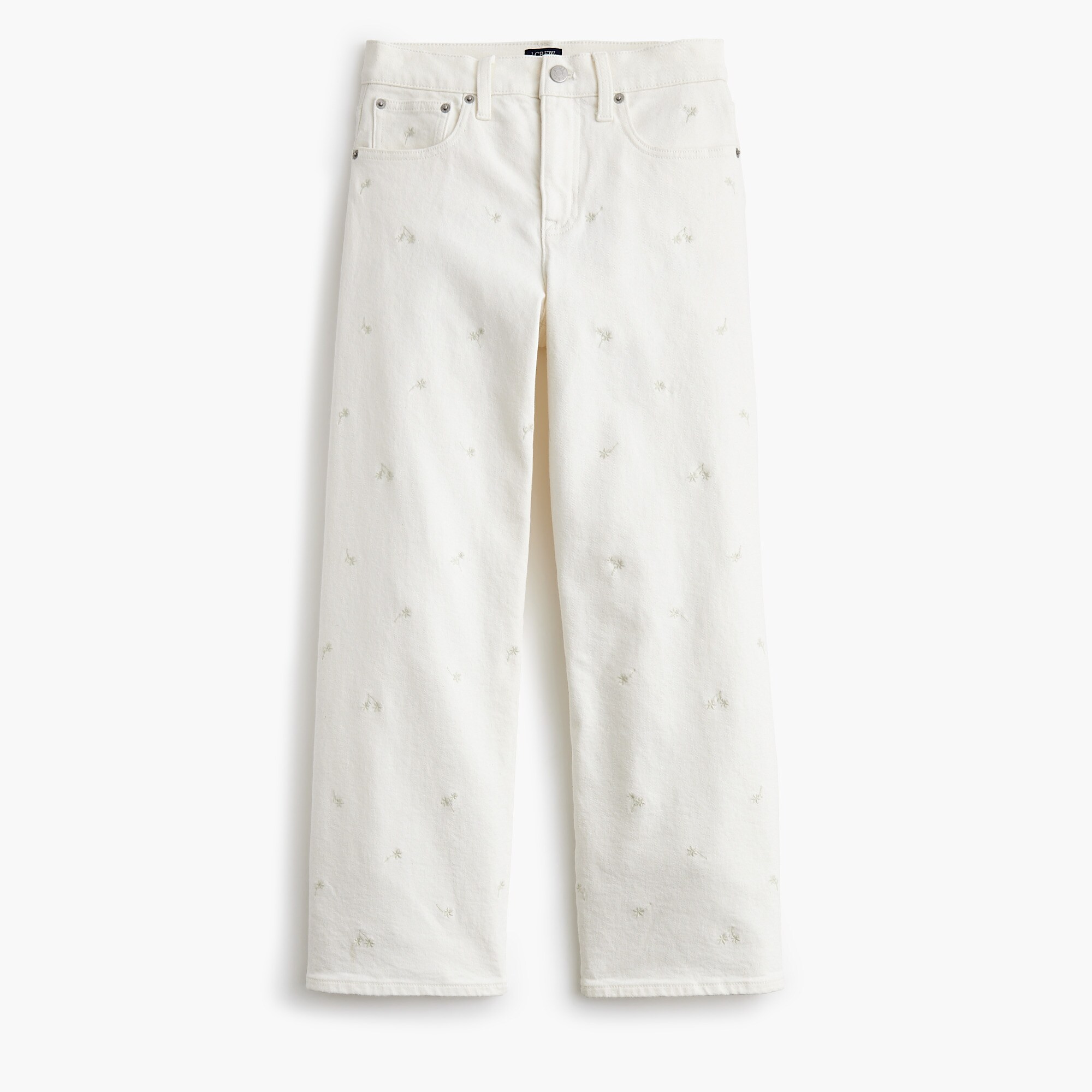 Wide-leg embroidered cropped jean