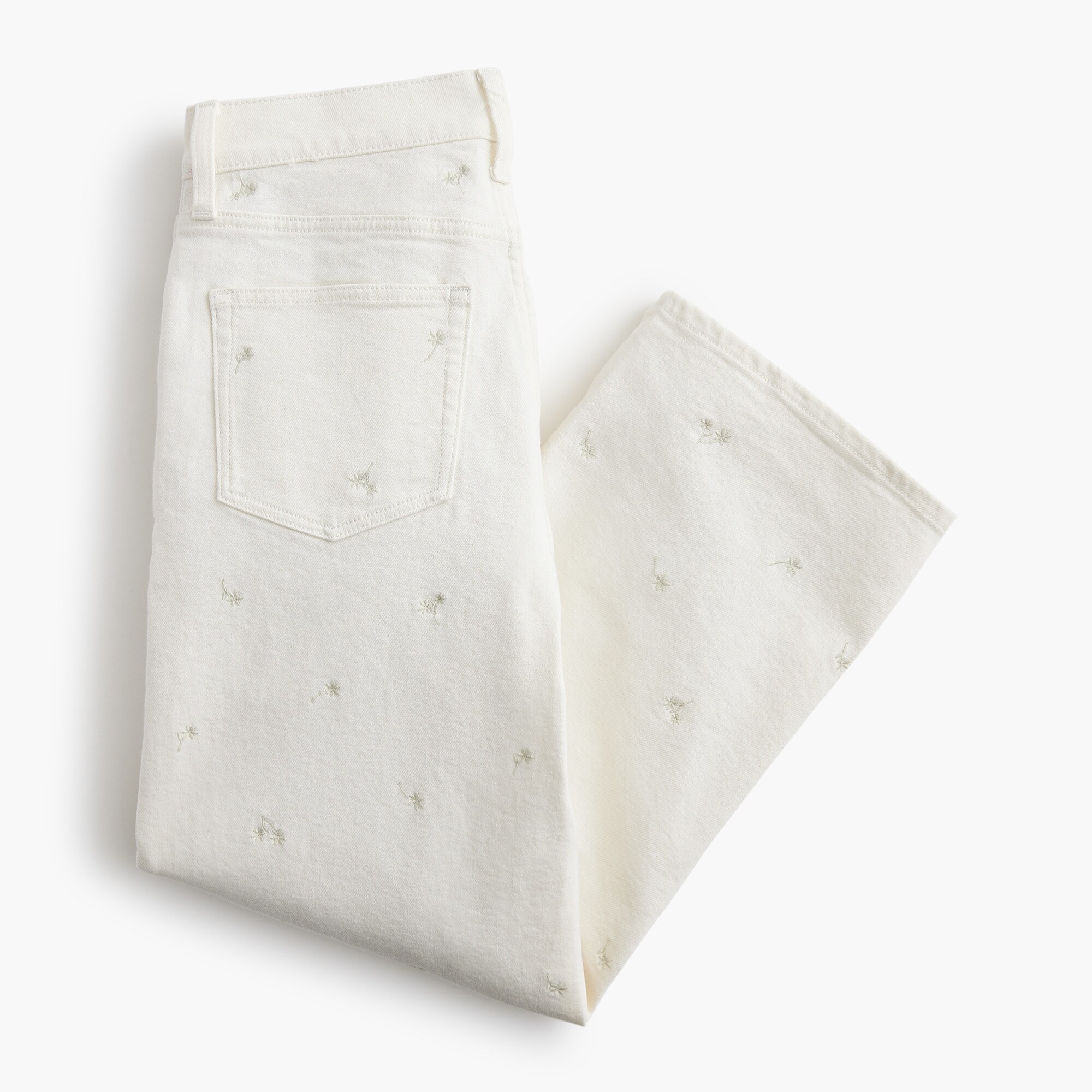 Wide-leg embroidered cropped jean