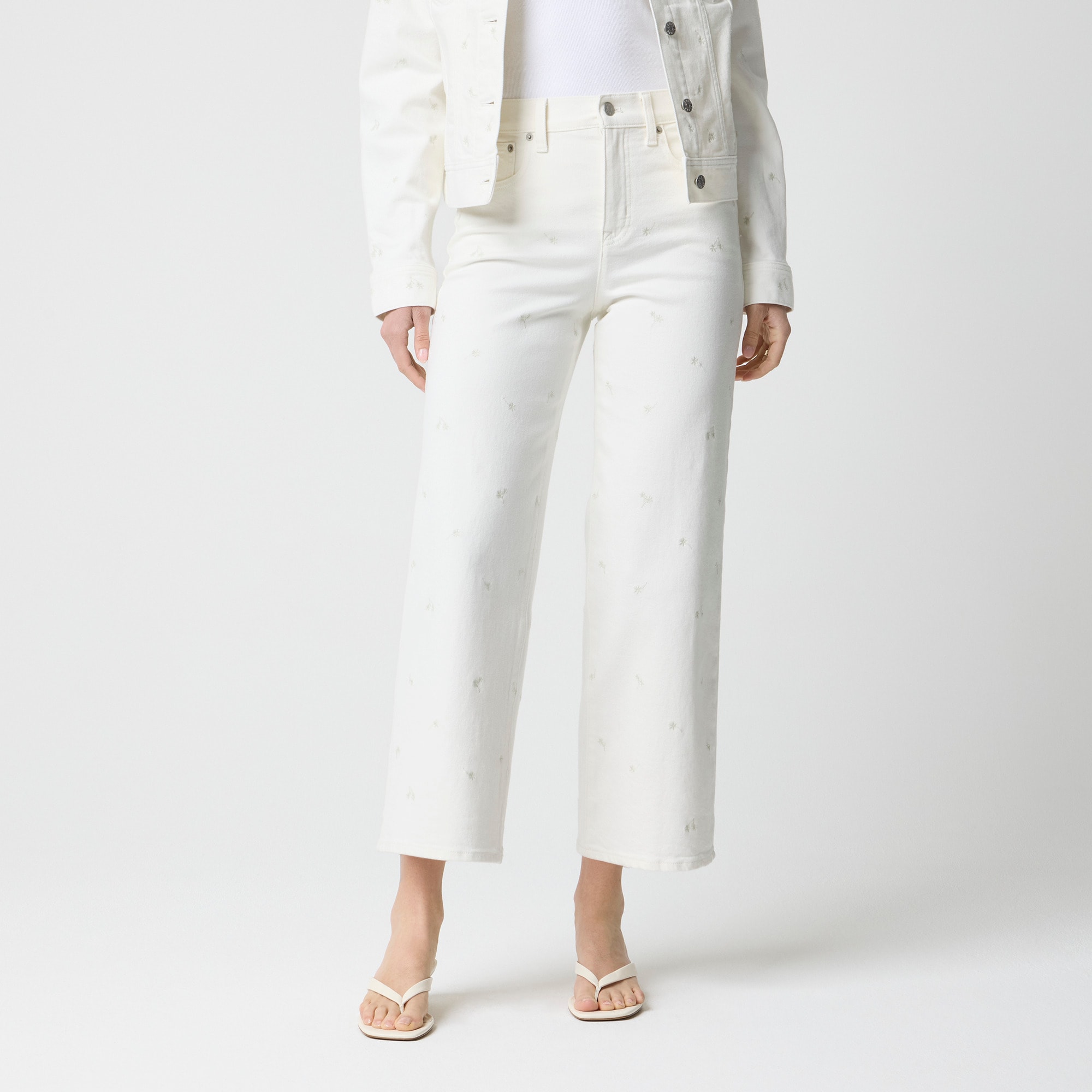 womens Wide-leg embroidered cropped jean