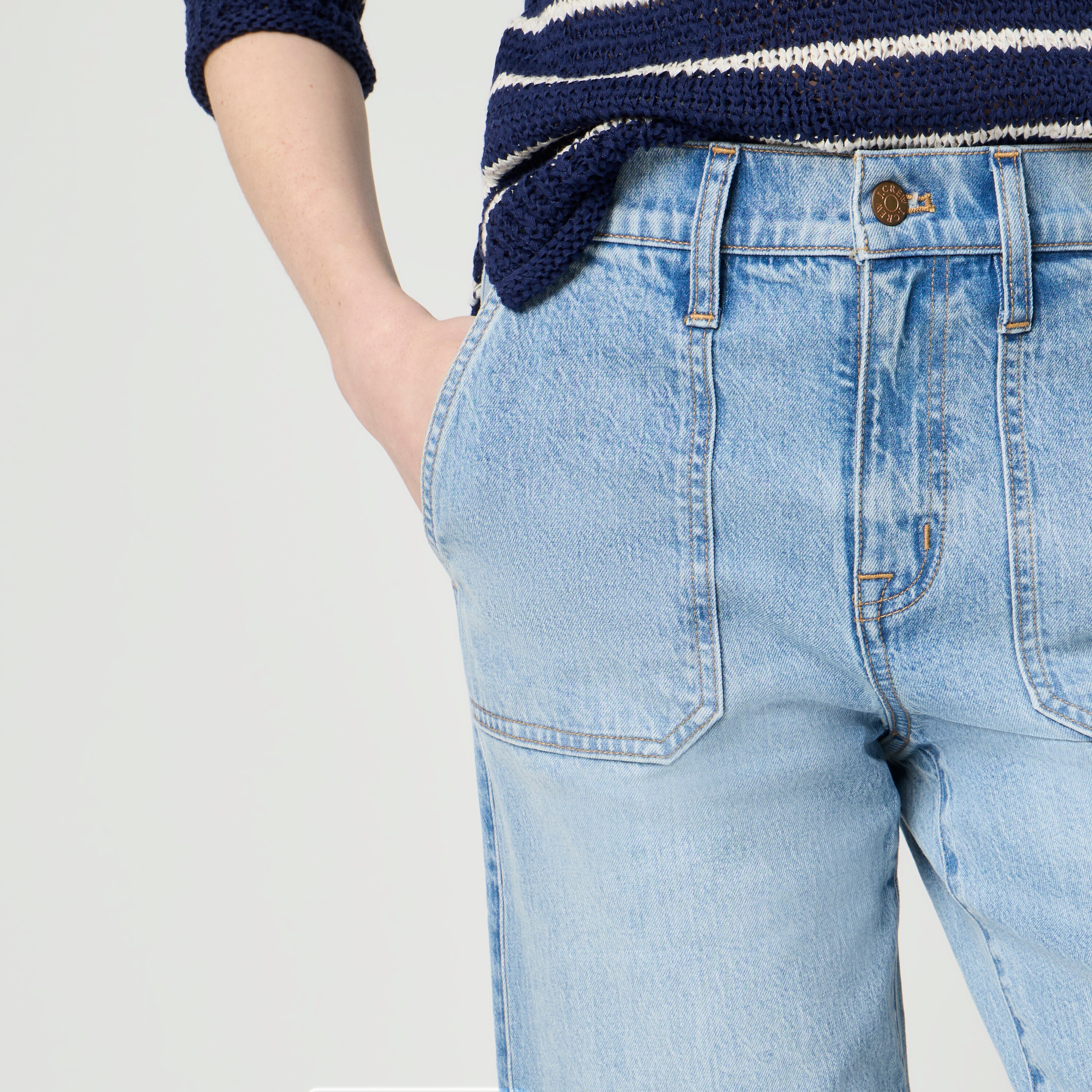 Wide-leg cropped utility jean in all-day stretch