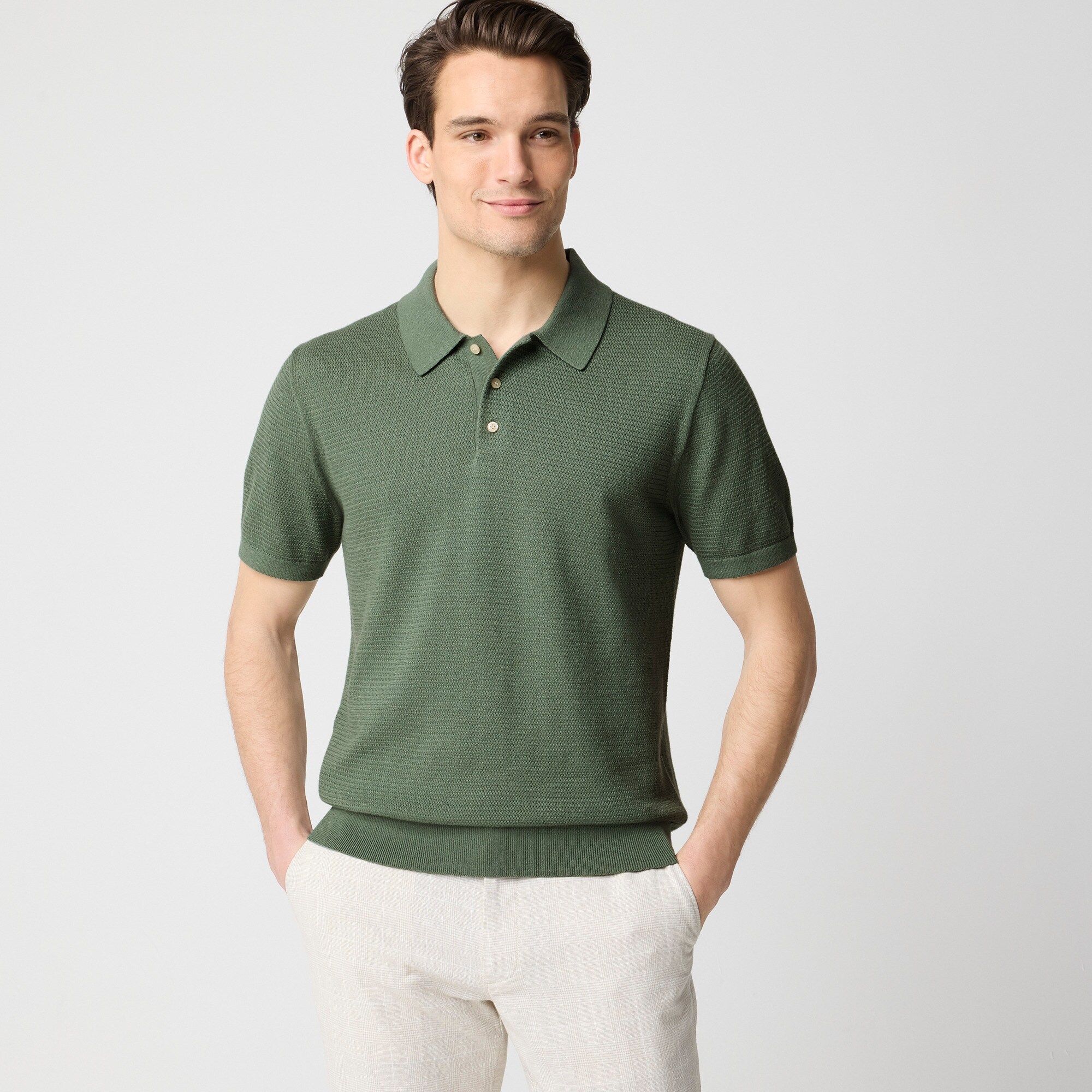 mens Basketweave cotton sweater-polo