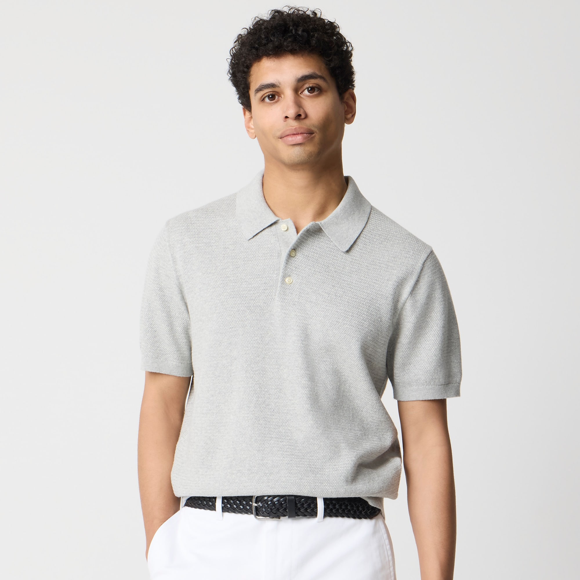 mens Basketweave cotton sweater-polo