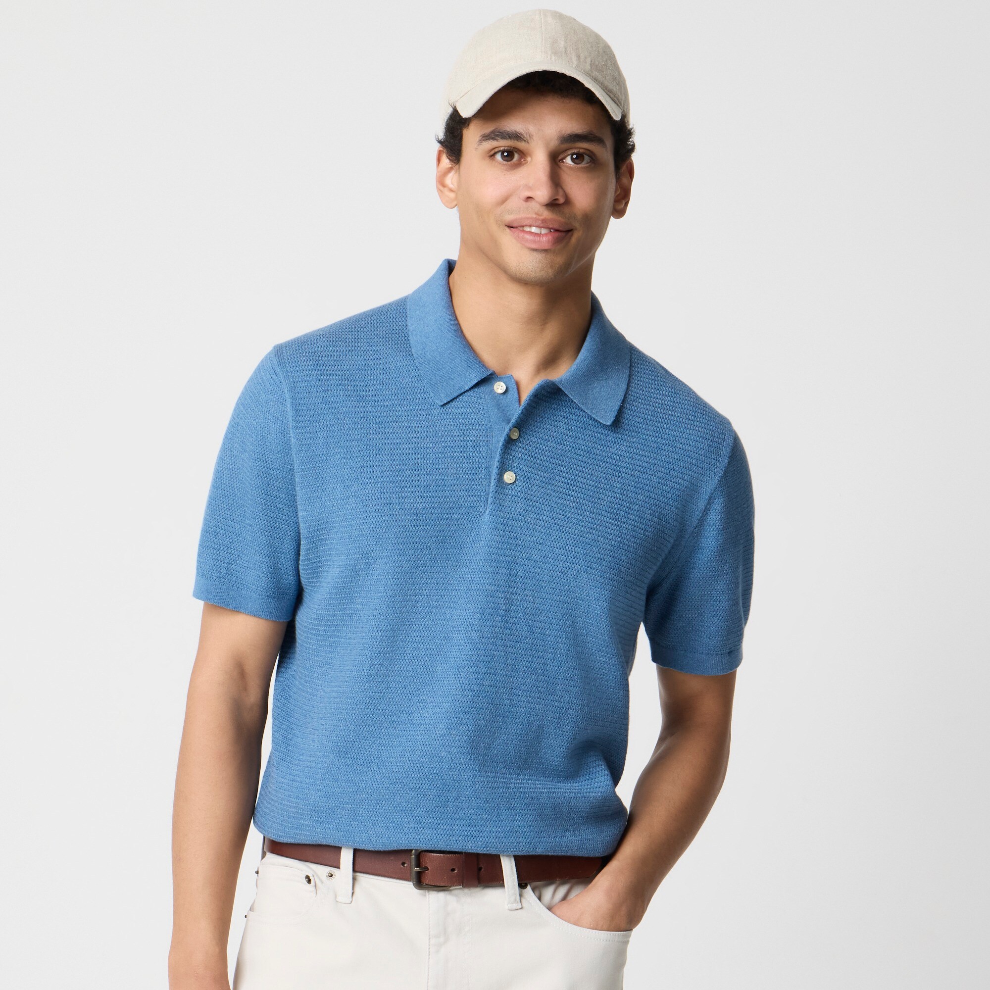 mens Basketweave cotton sweater-polo