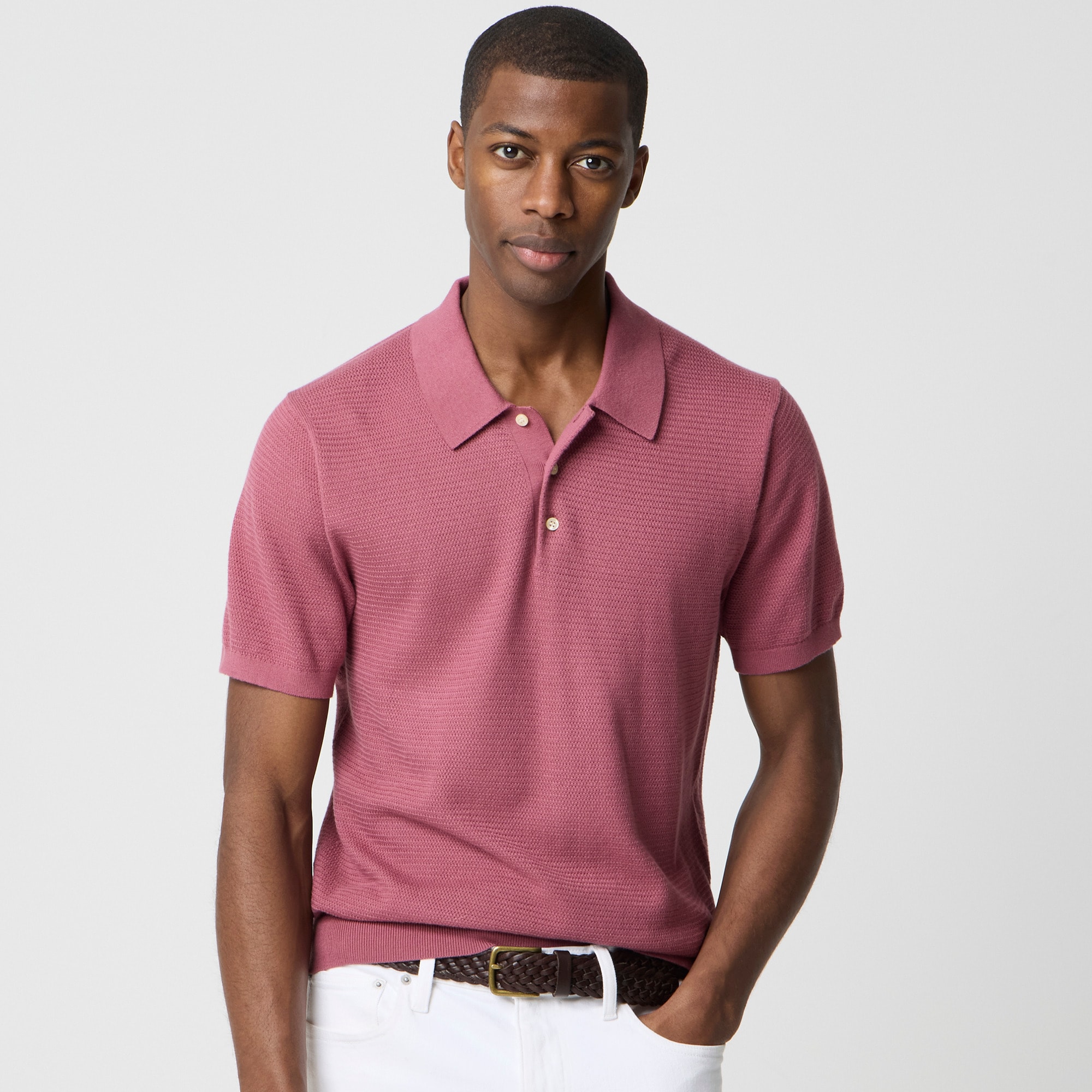 mens Basketweave cotton sweater-polo