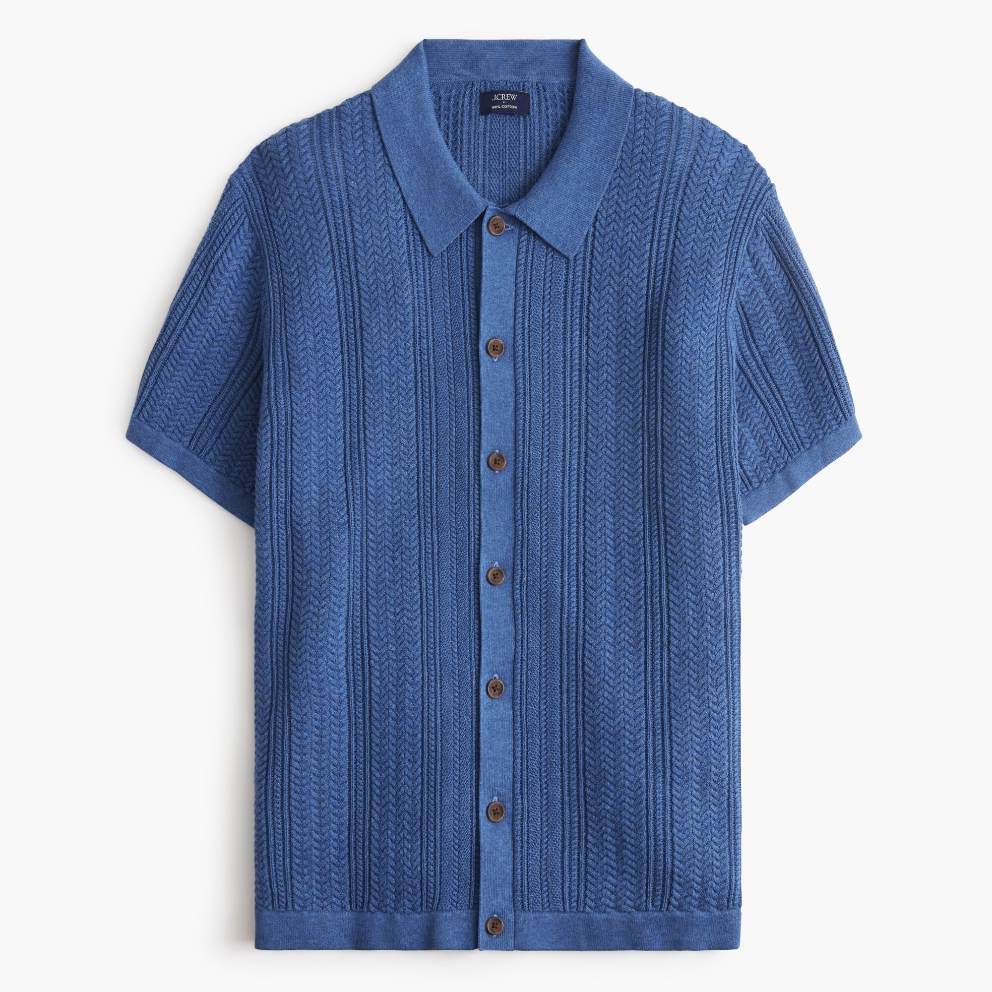 Cable button-front sweater-polo