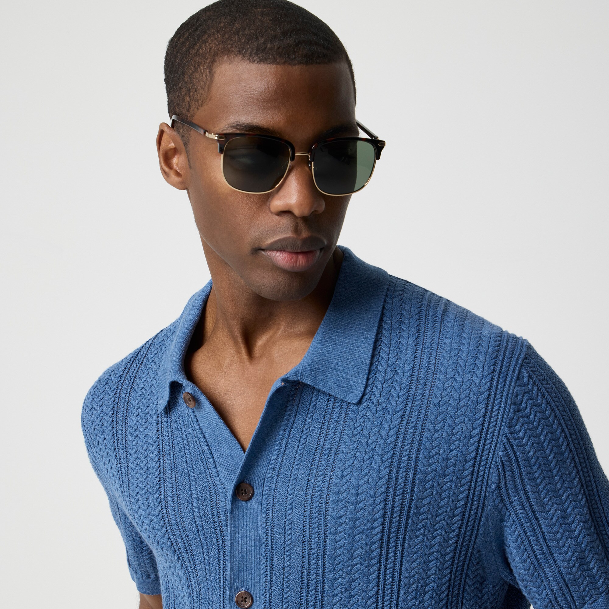 Cable button-front sweater-polo