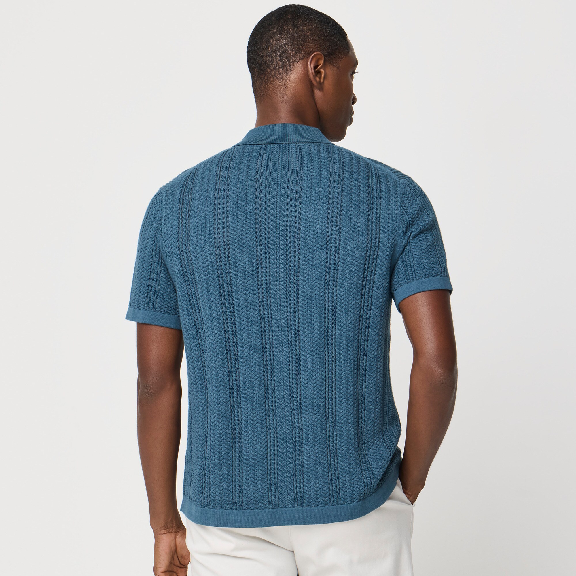 Cable button-front sweater-polo