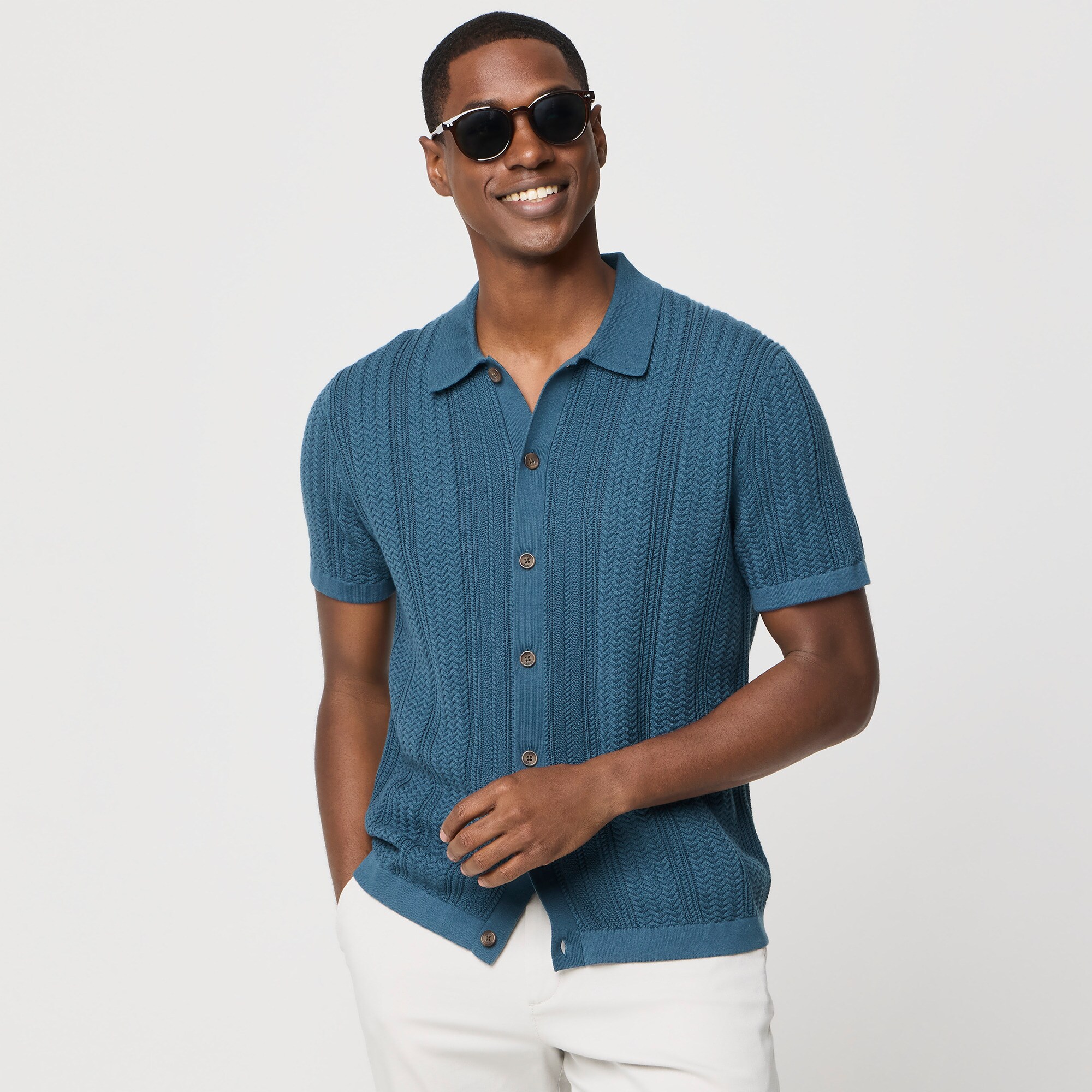 Cable Button-front Sweater-polo For Men | Factory