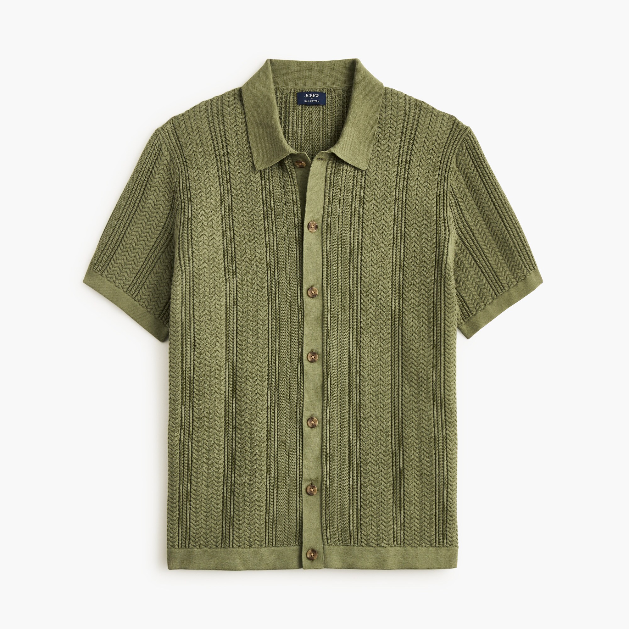 Cable button-front sweater-polo