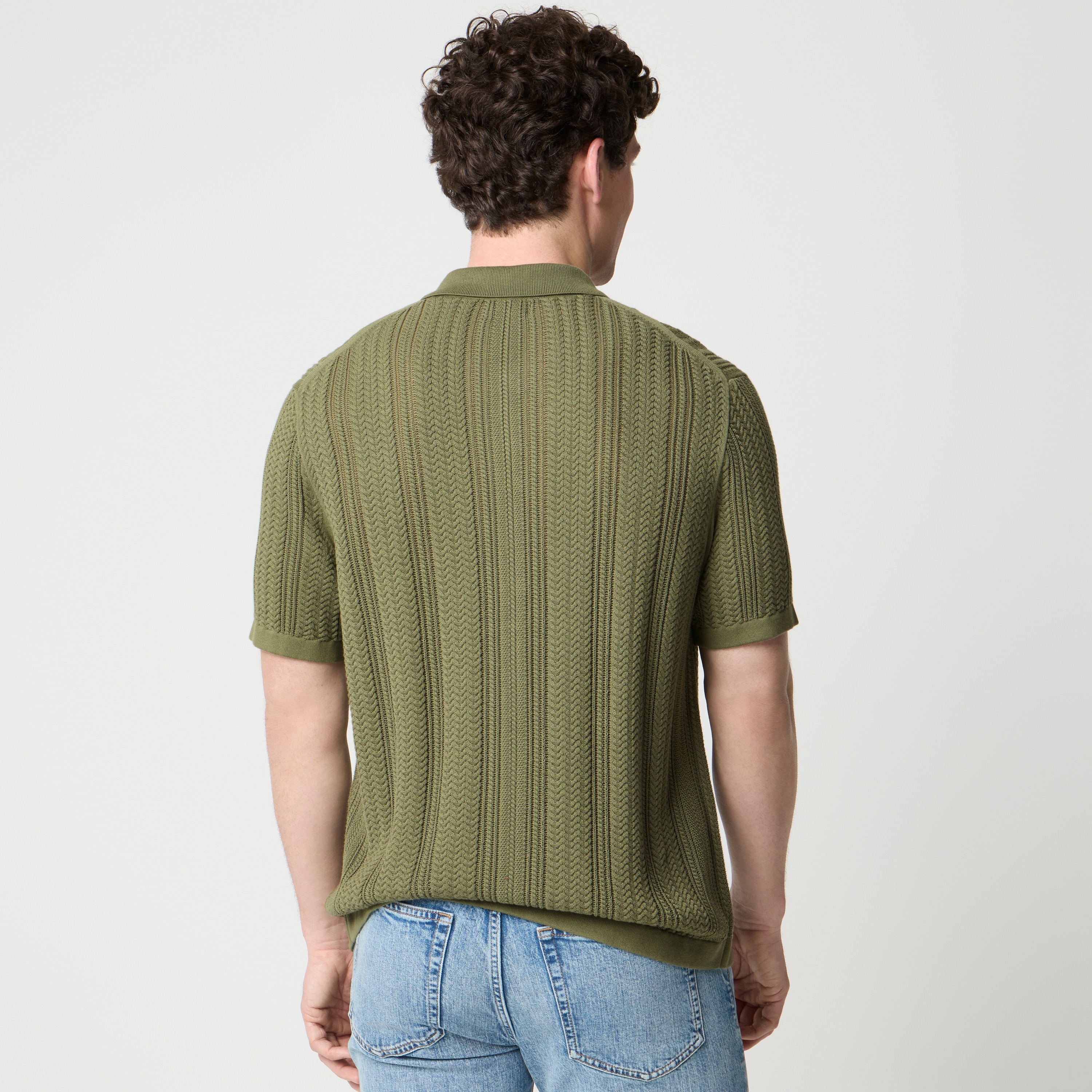 Cable button-front sweater-polo