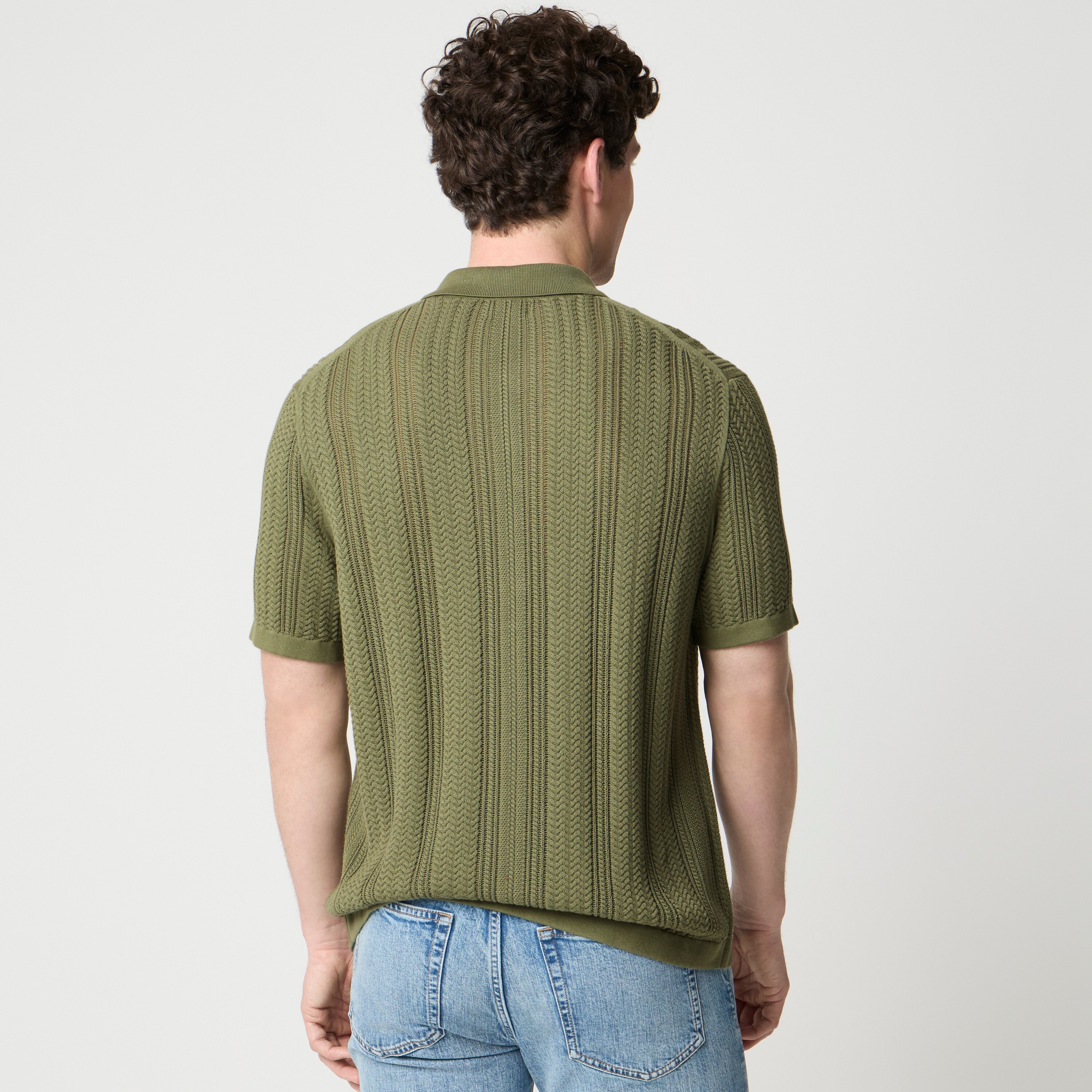 Cable button-front sweater-polo