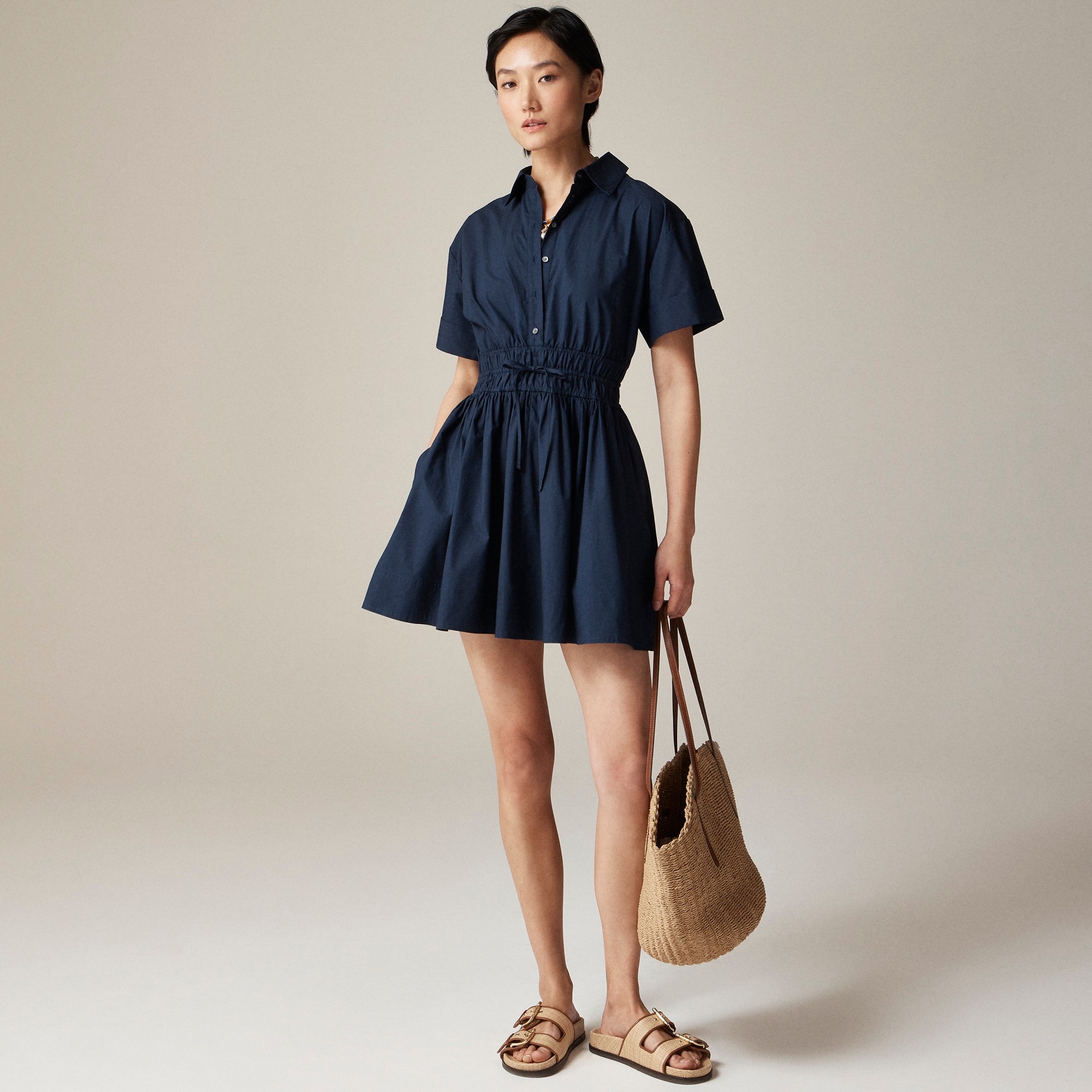 knee length dresses for ladies Blue & Cream Floral Mini Shirt Dress for Summer Style main image 1