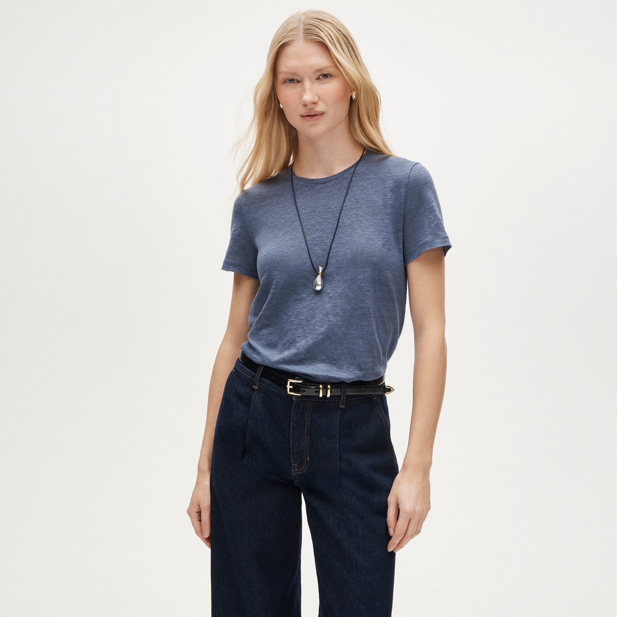 womens New relaxed linen T-shirt