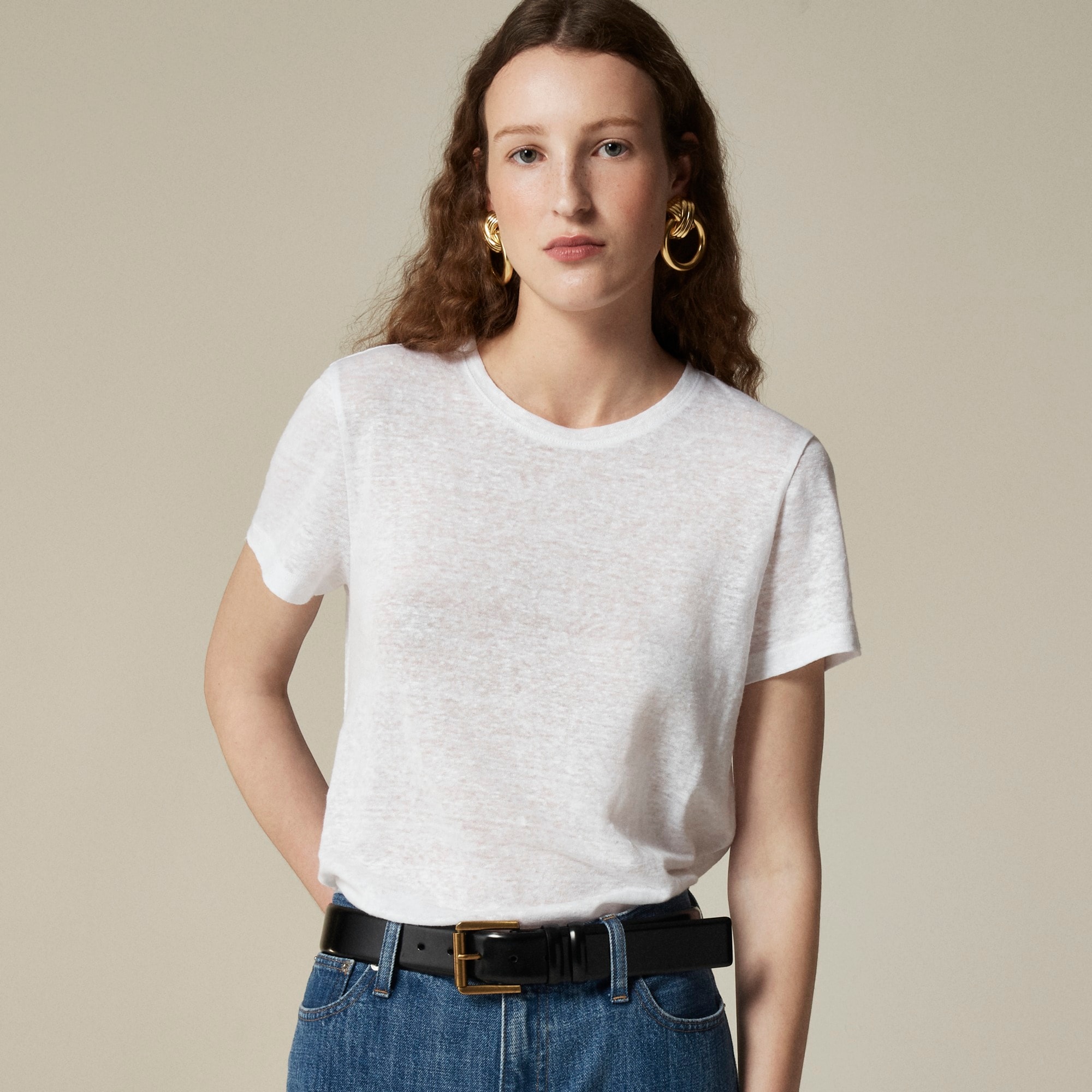 womens New relaxed linen T-shirt