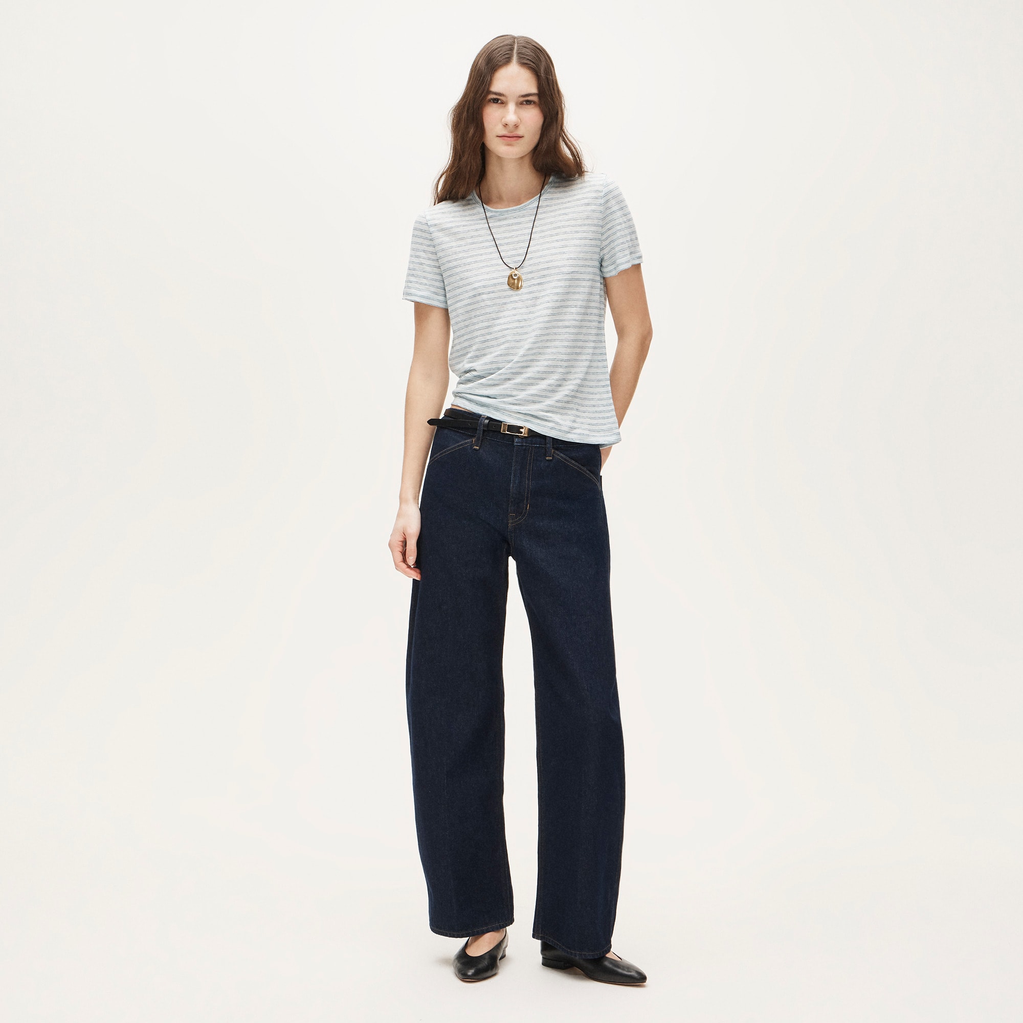 New relaxed linen T-shirt in stripe - image 3