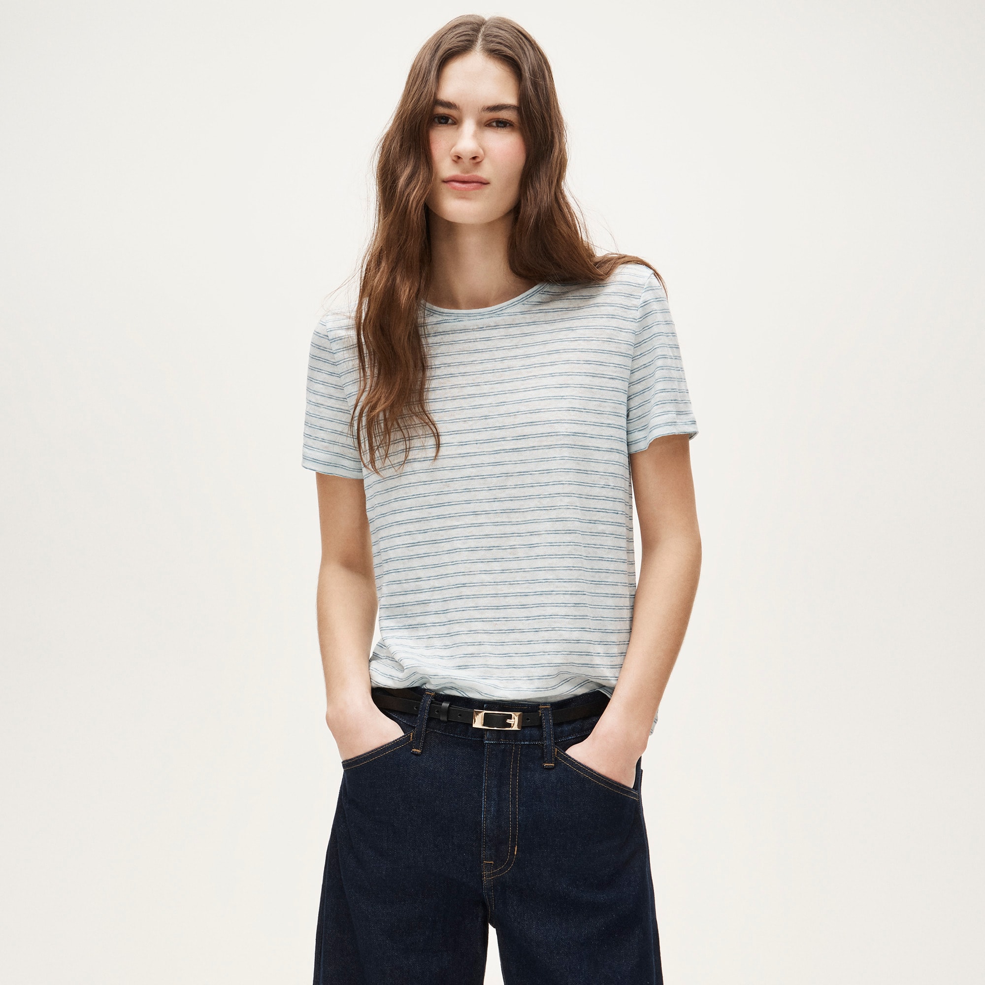 New relaxed linen T-shirt in stripe - image 2
