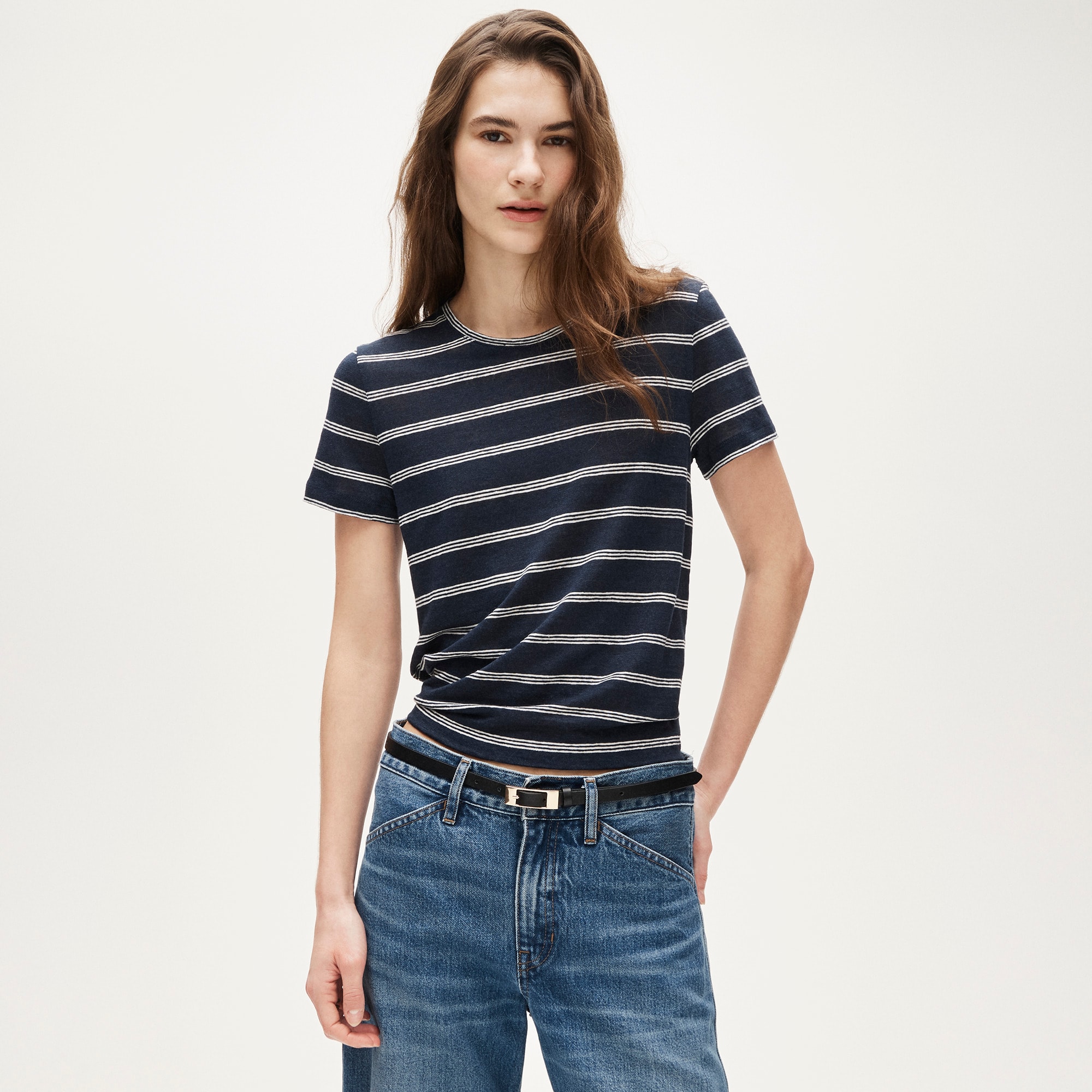 womens New relaxed linen T-shirt in stripe