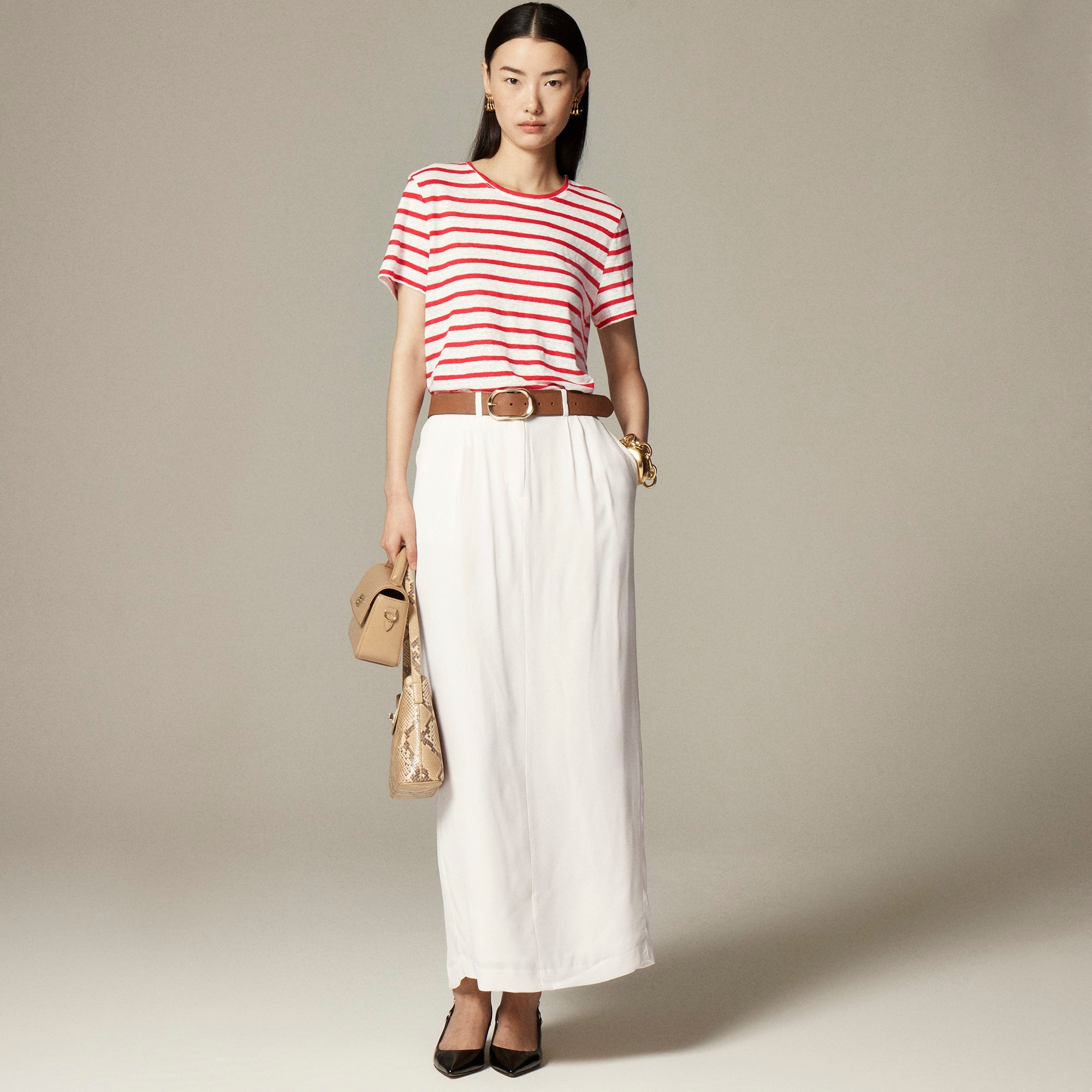 womens New relaxed linen T-shirt in stripe