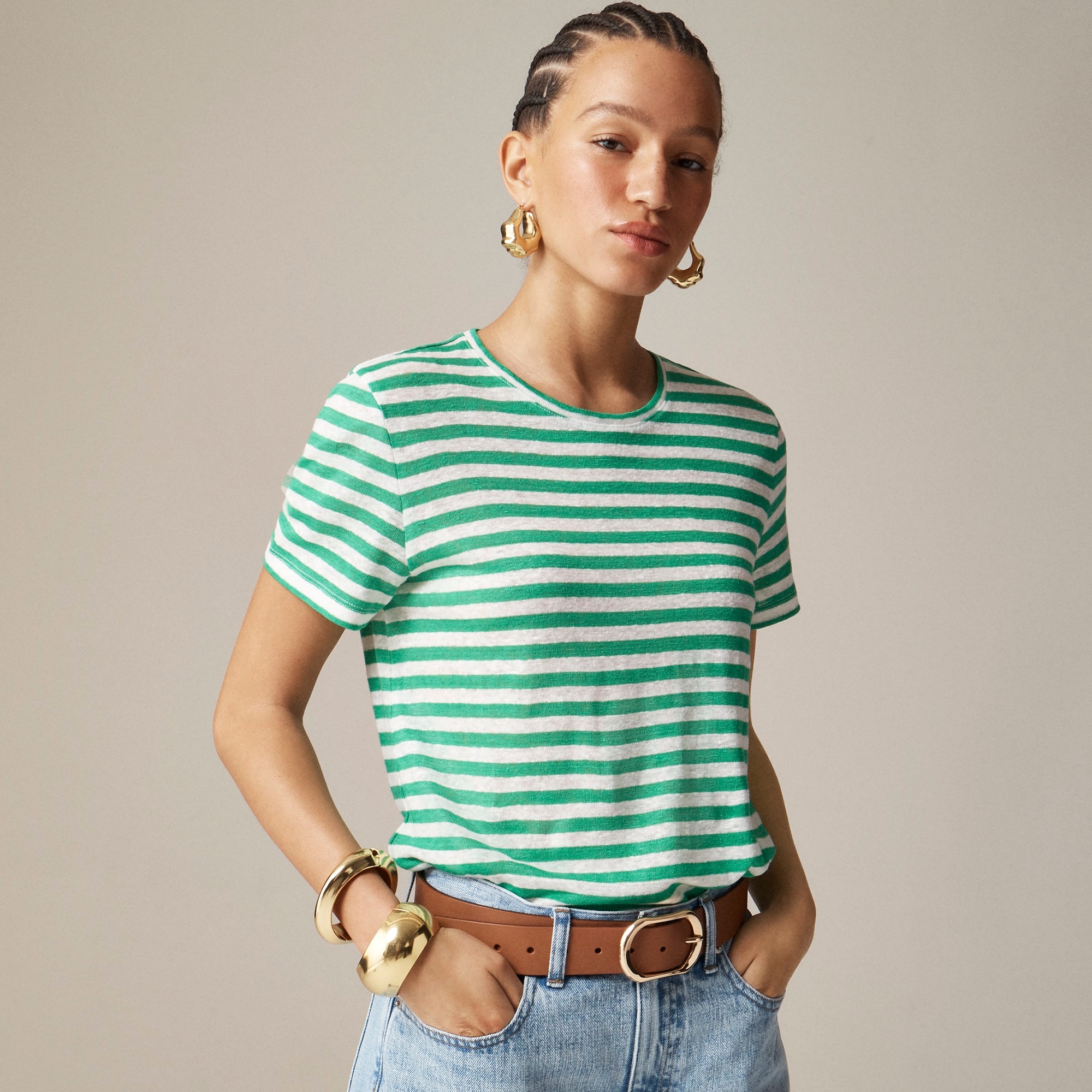 womens New relaxed linen T-shirt in stripe
