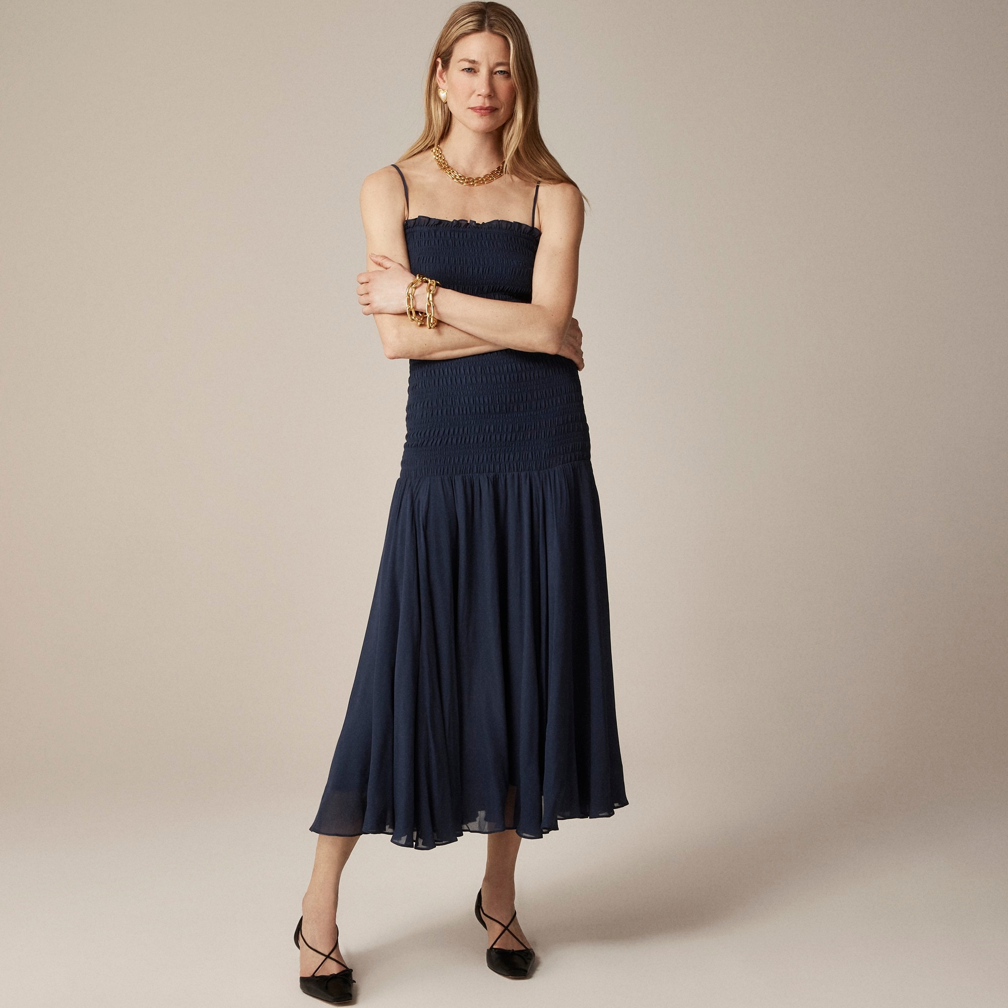 womens Collection smocked chiffon dress
