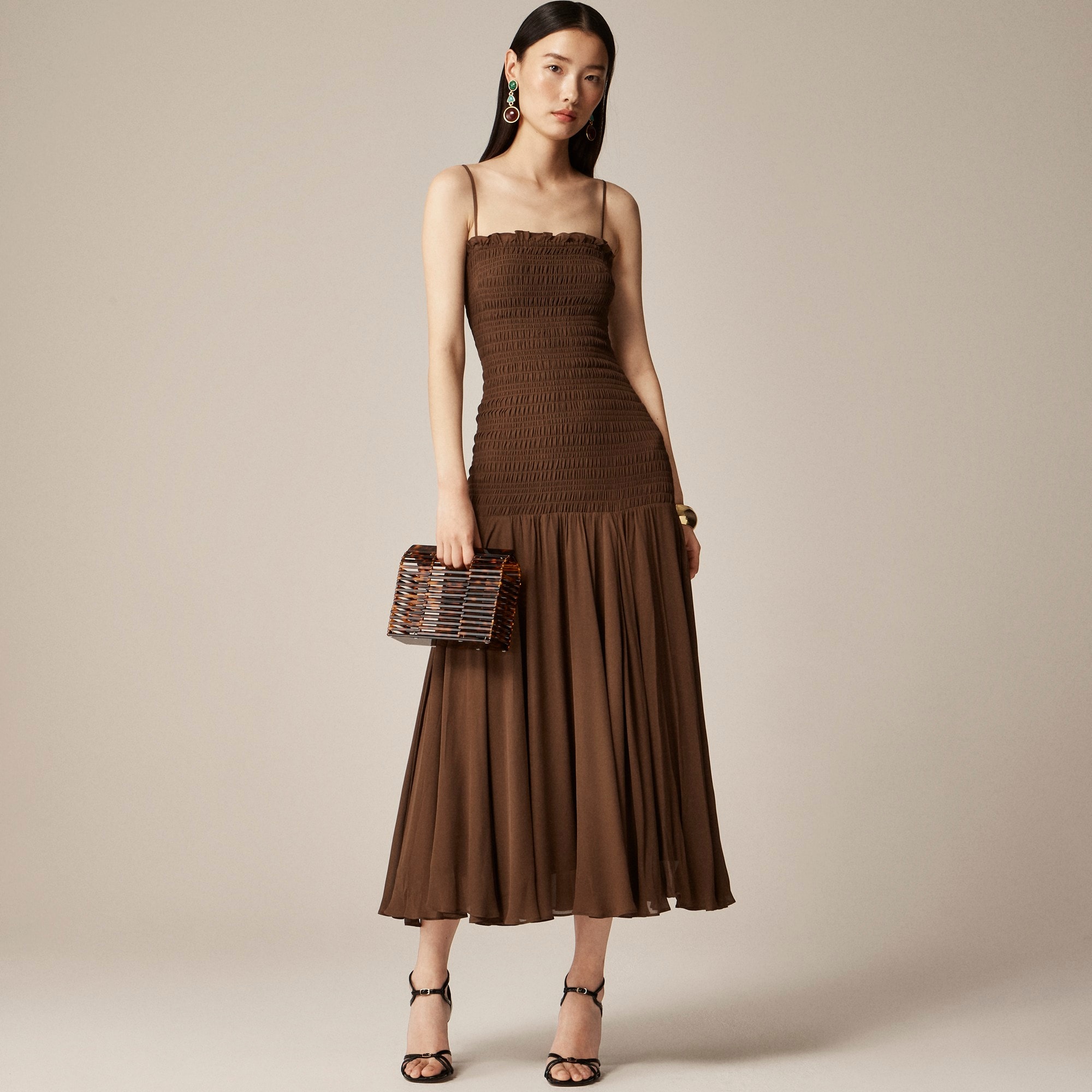 womens Collection smocked chiffon dress