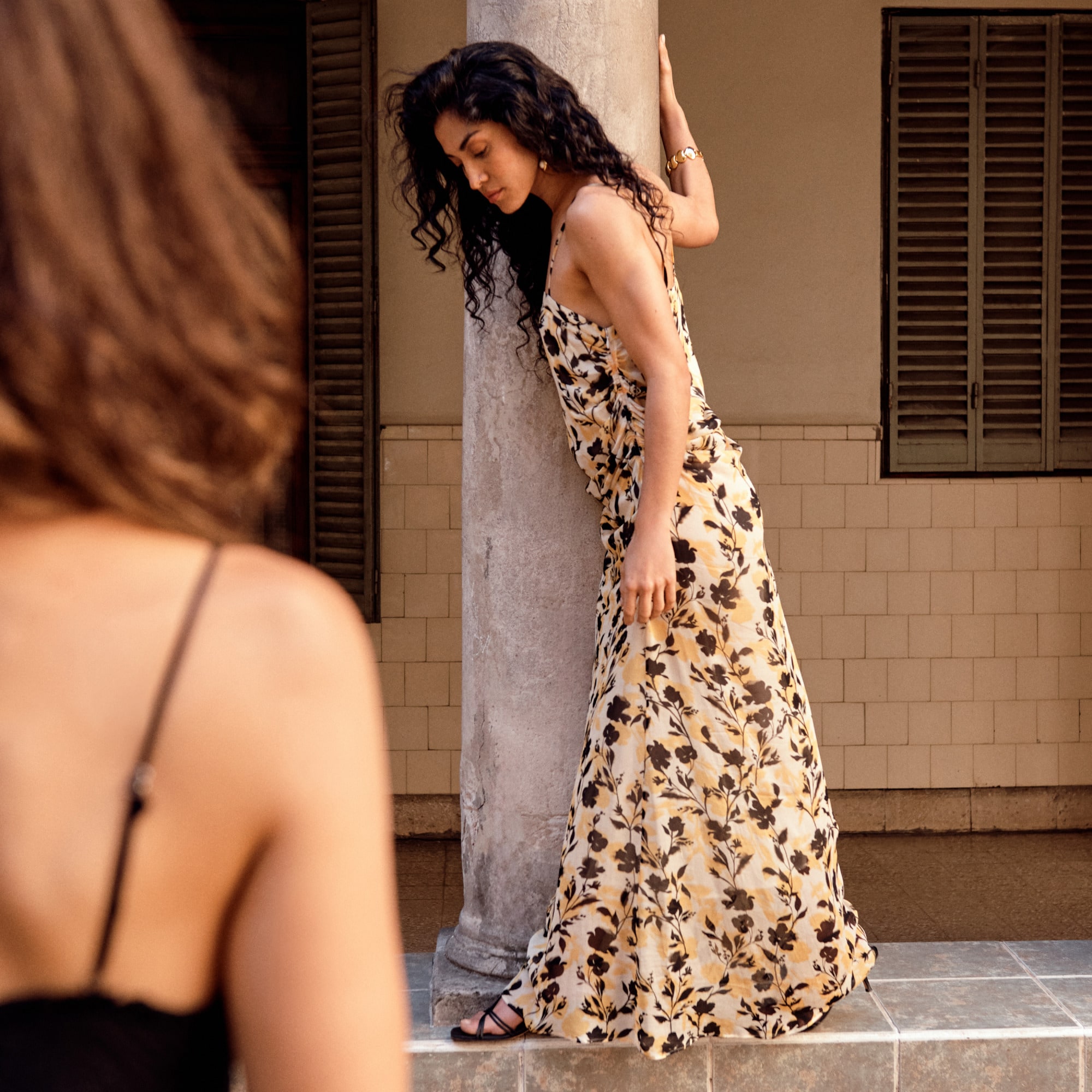 Collection ruched maxi dress in floral print