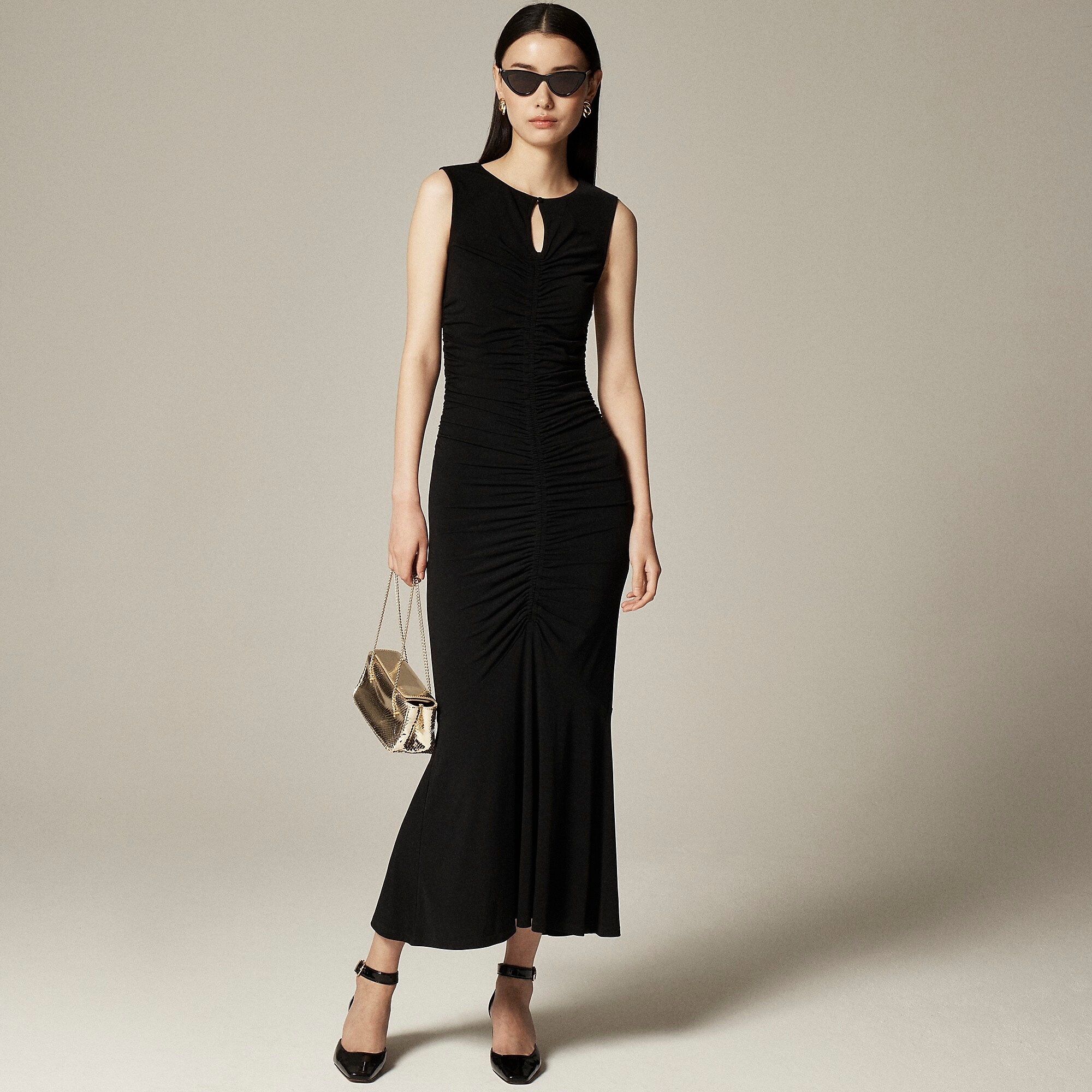 Ruched center-seam dress in matte jersey