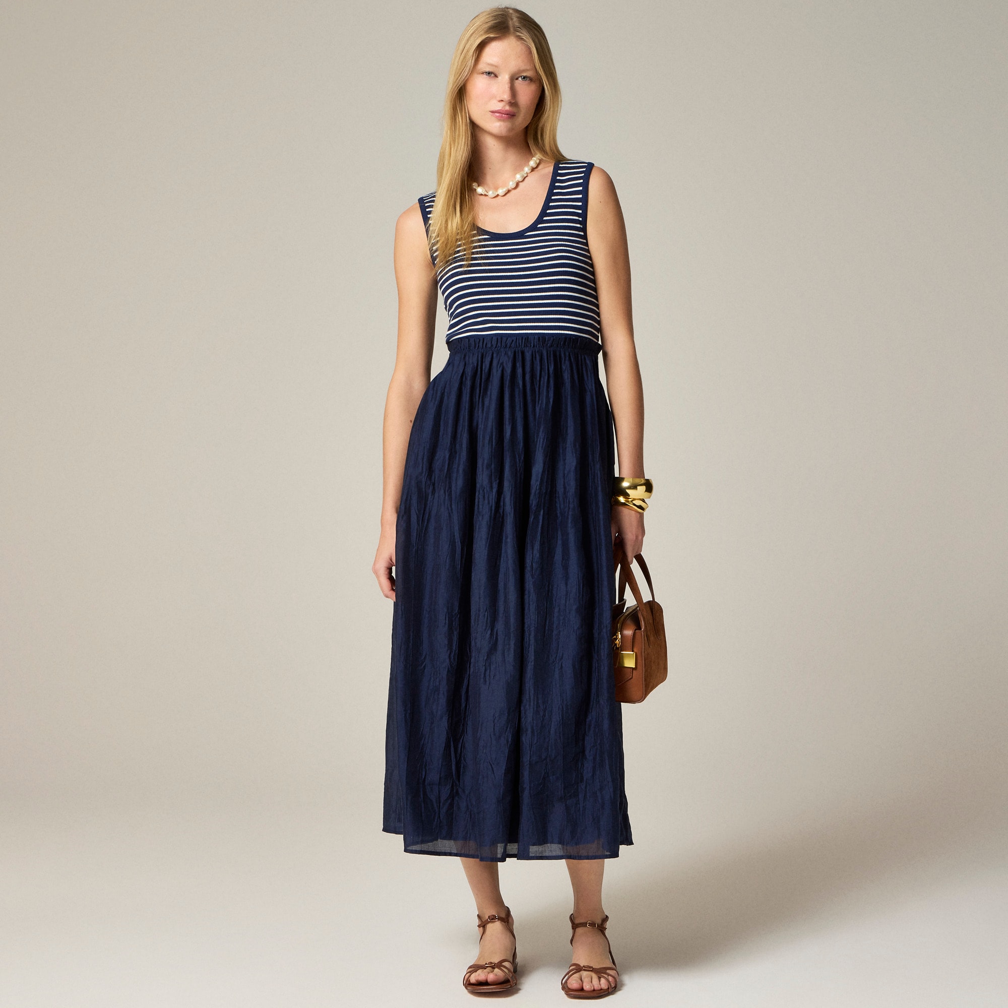 womens Gathered-waist mixy dress in stripe
