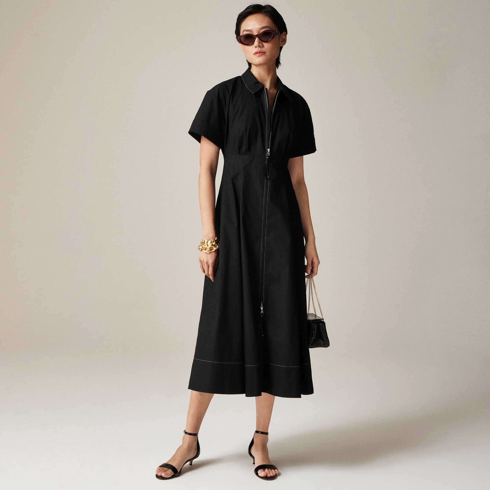womens Zip-up shirtdress in cotton poplin