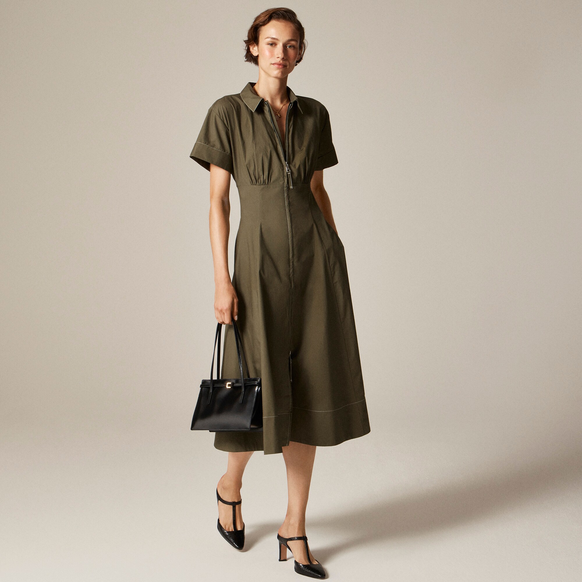  Zip-up shirt-dress in cotton poplin