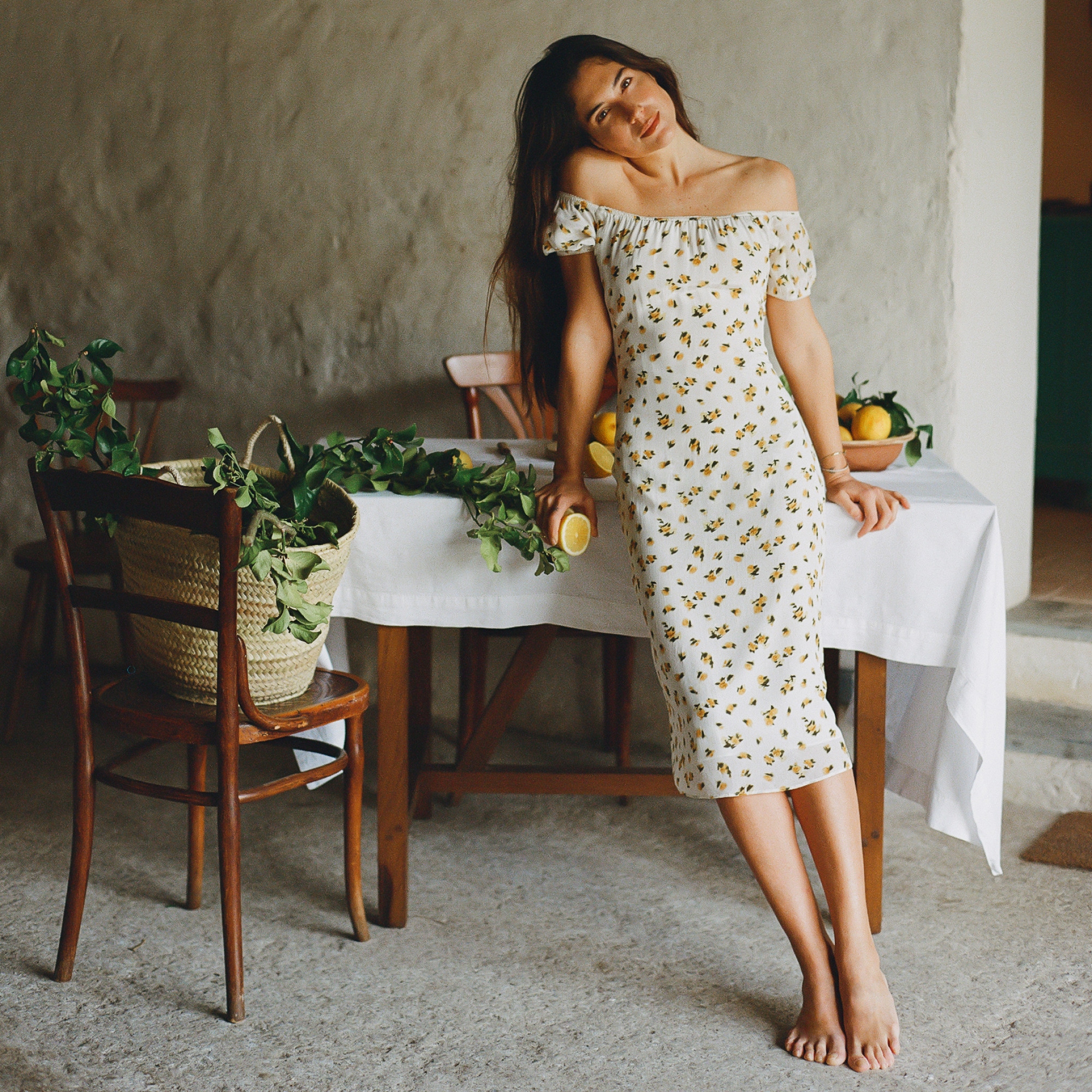 womens Off-the-shoulder slip dress in budding rose print