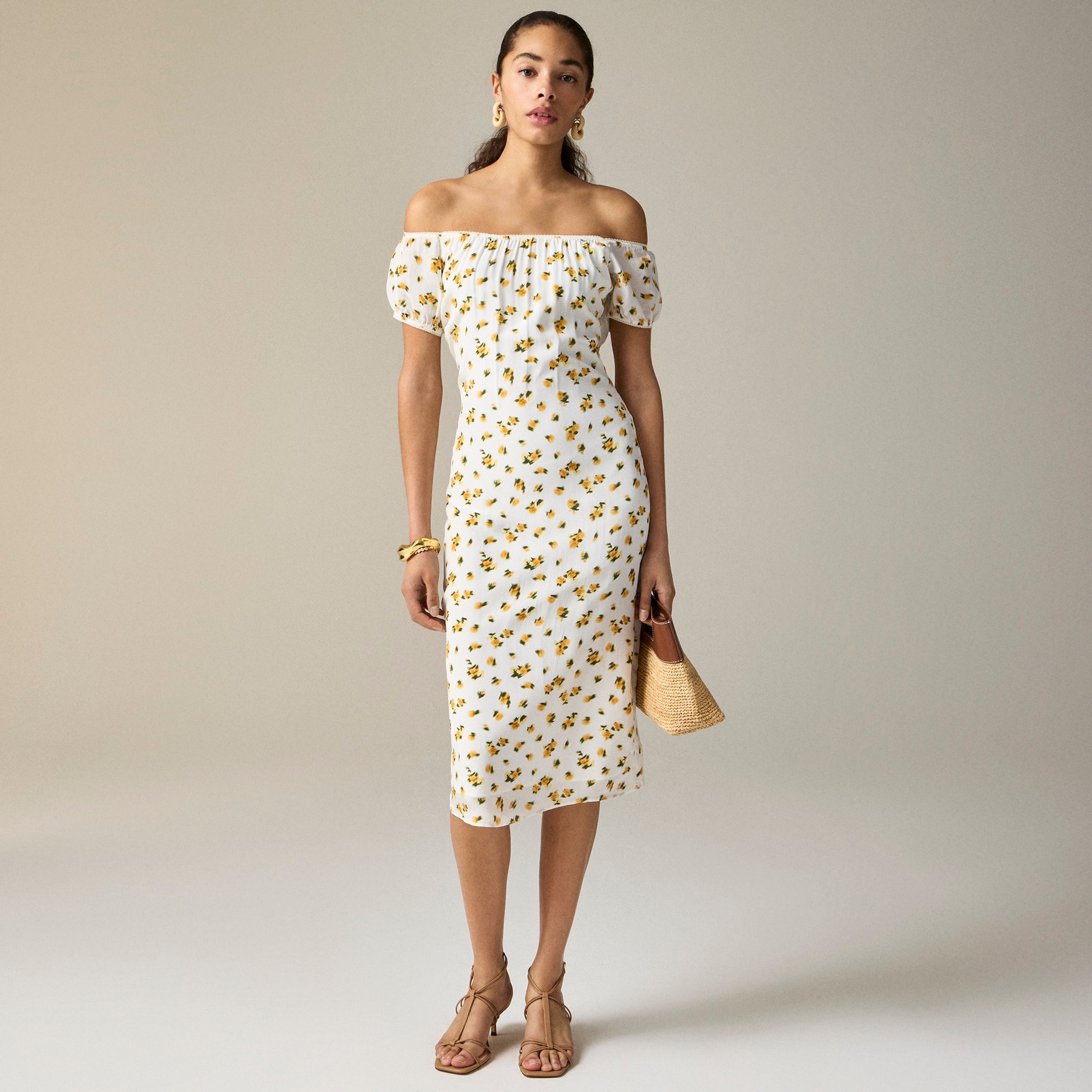 womens Off-the-shoulder slip dress in budding rose print