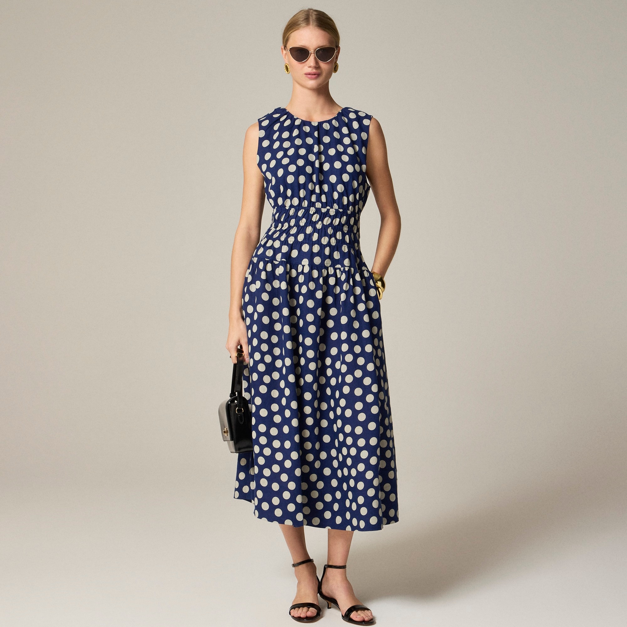 womens Hyacinth dress in polka-dot linen