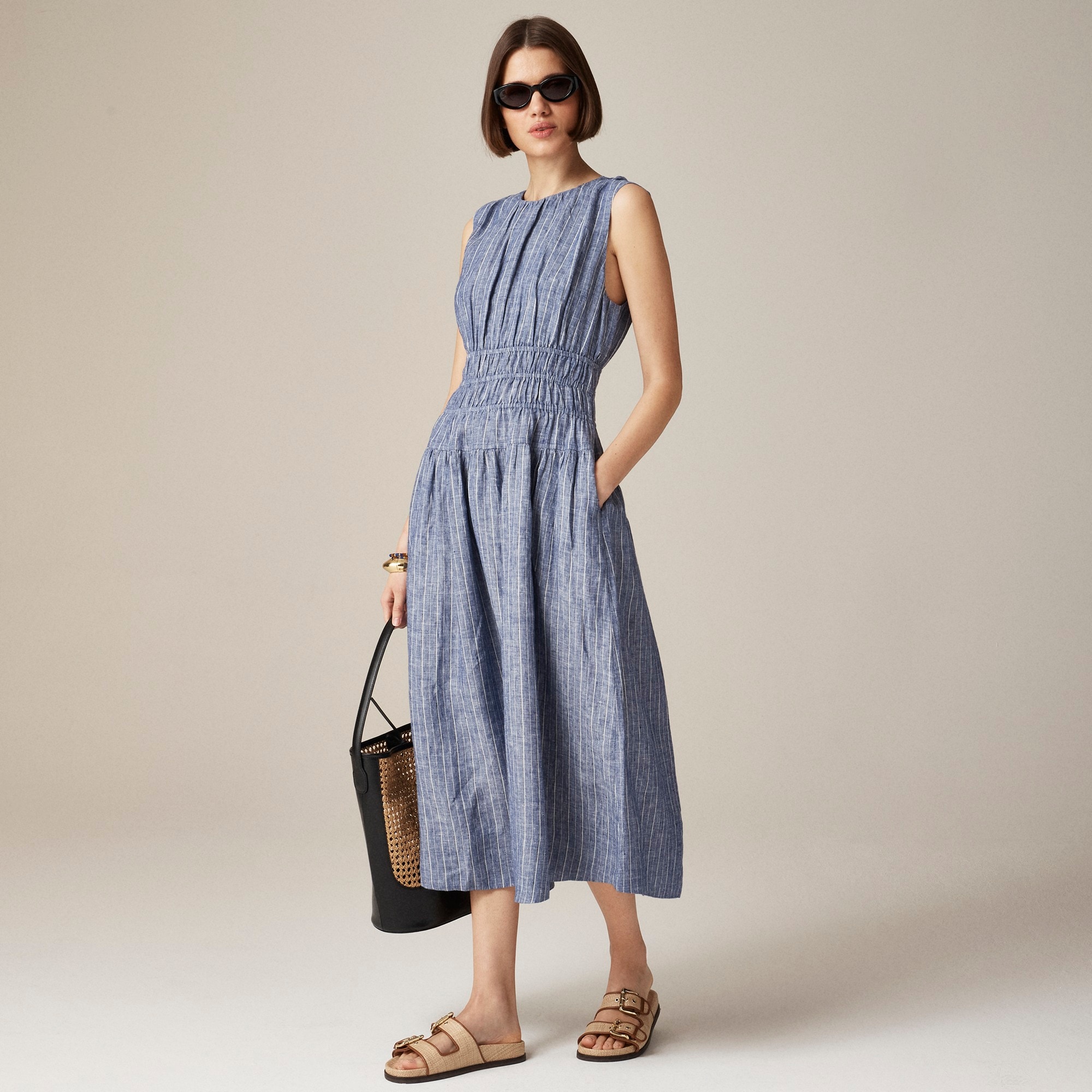 womens Hyacinth dress in striped linen