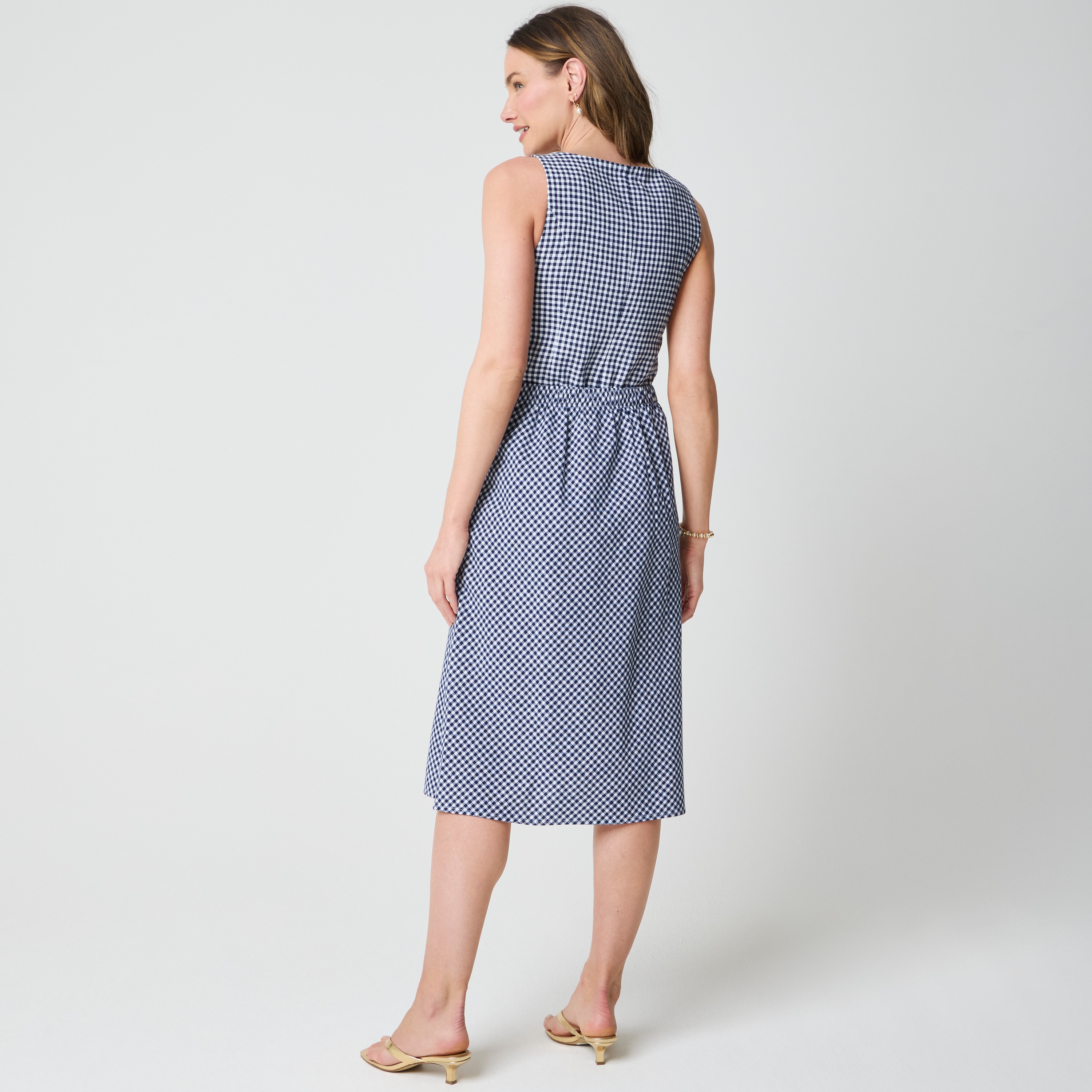 Linen-blend midi skirt
