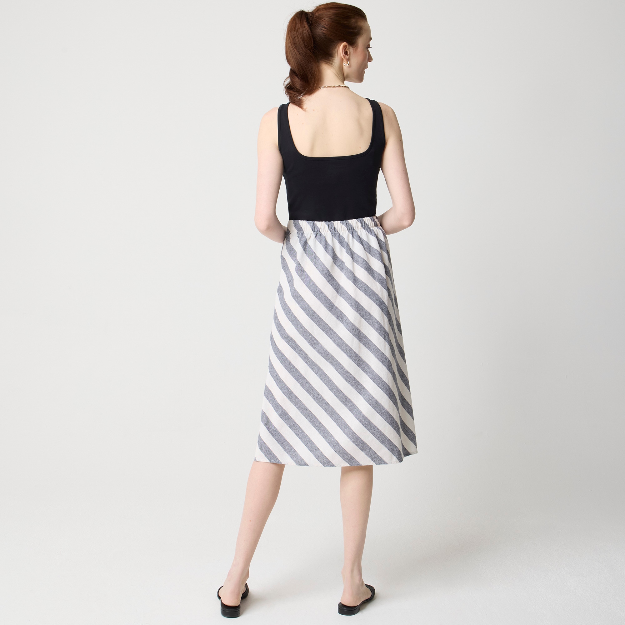 Linen-blend midi slip skirt
