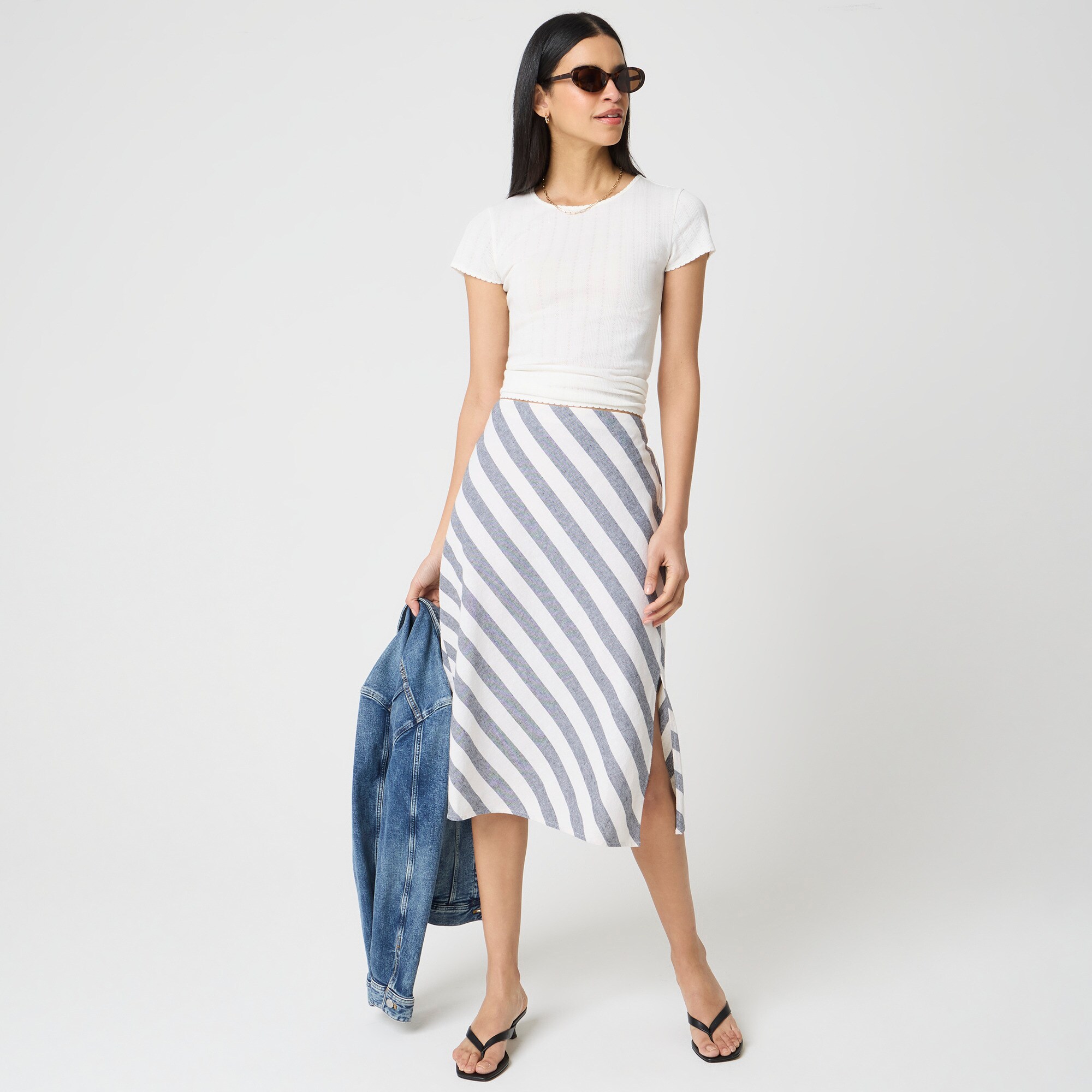 womens Linen-blend midi slip skirt
