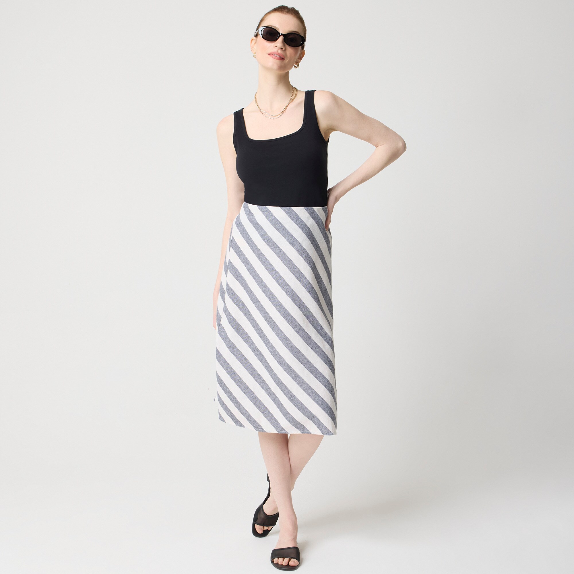 womens Linen-blend midi slip skirt