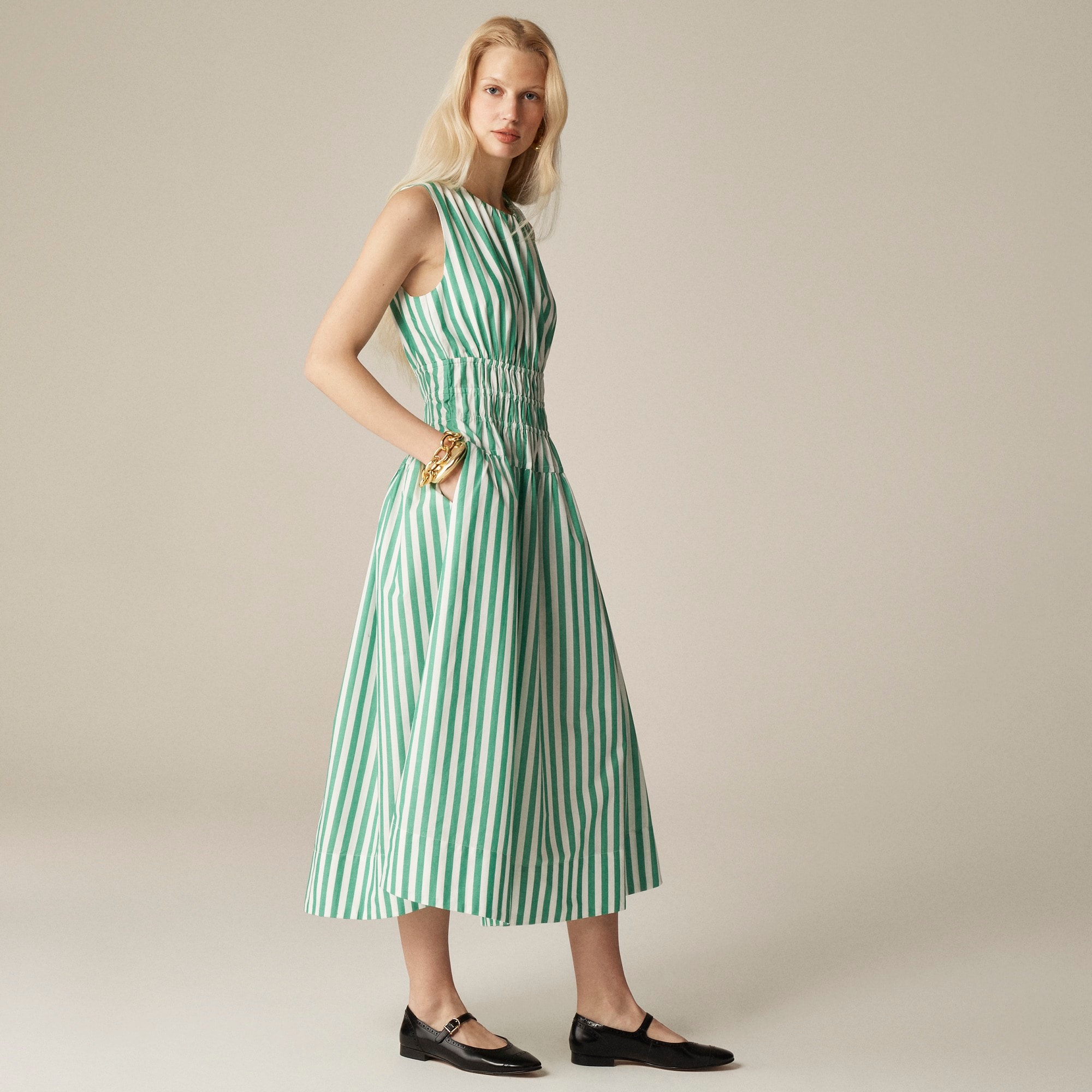 womens Hyacinth dress in striped cotton poplin
