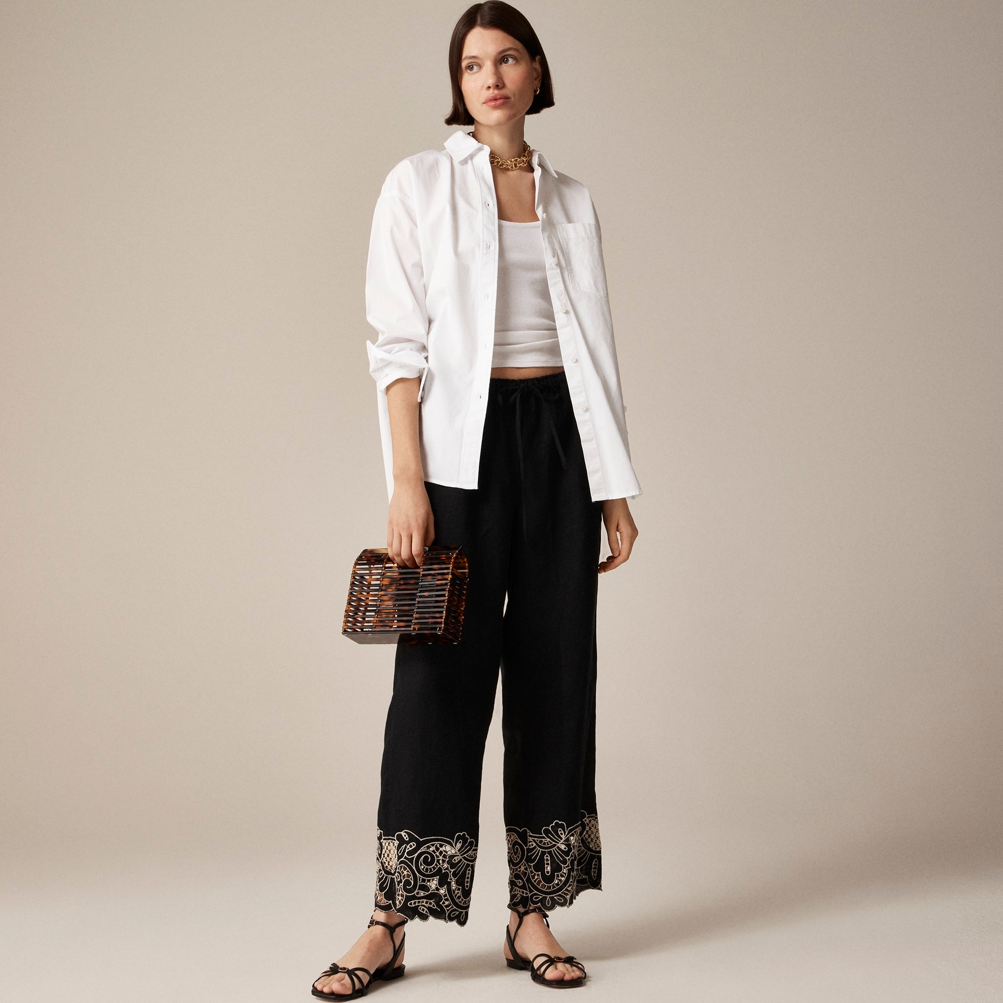 womens New Soleil pant in embroidered linen