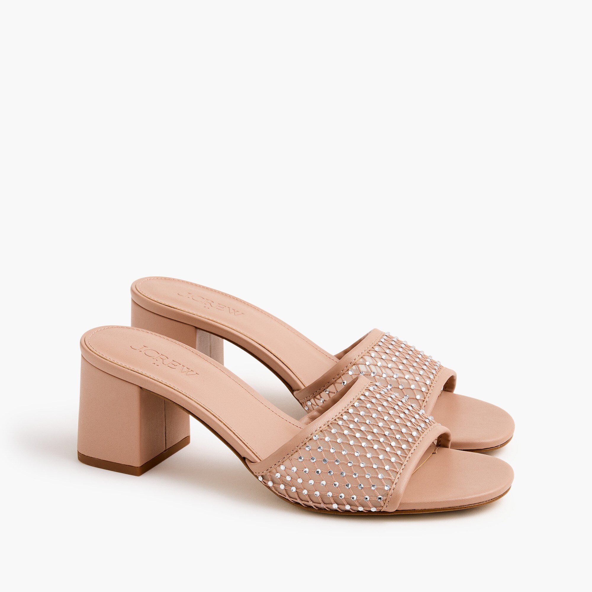 womens Rhinestone mesh mule heels