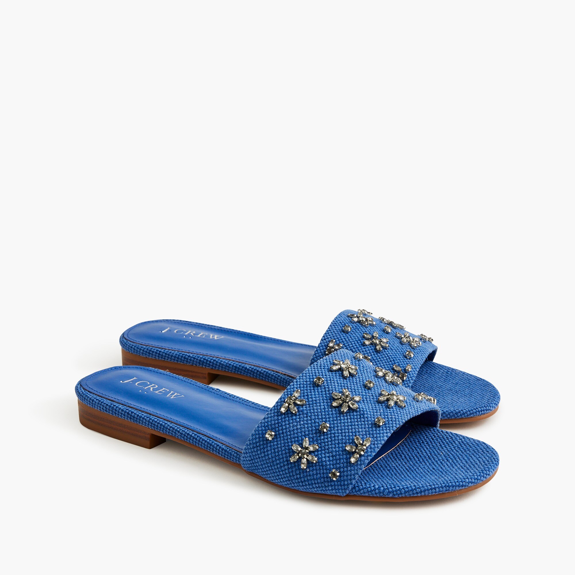 Embellished canvas slide sandals