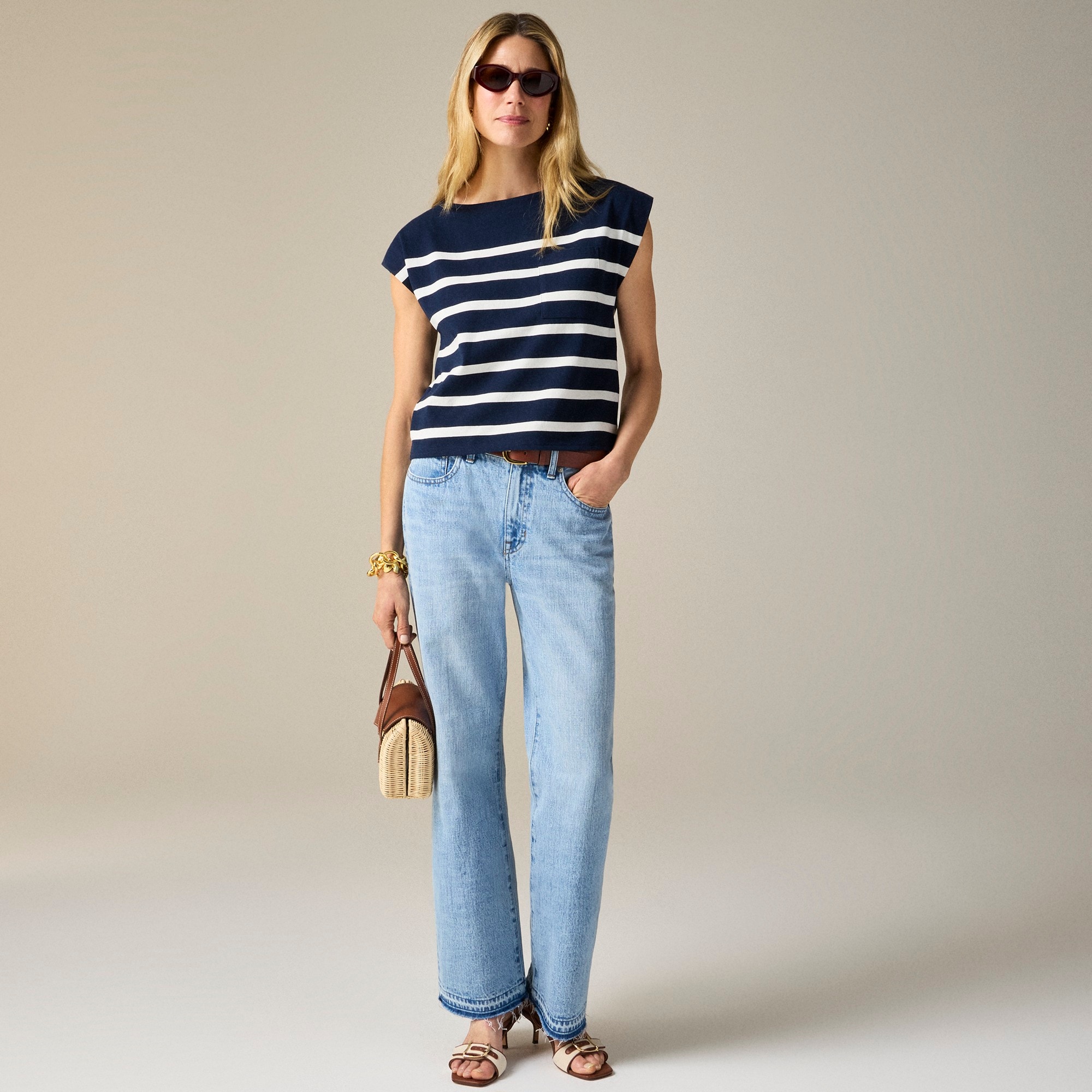 womens New mariner jersey boatneck muscle T-shirt in stripe